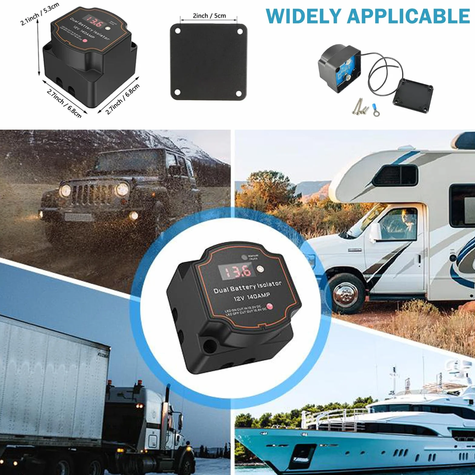 Relè Sensibile Alla Tensione, VSR 12V 140A Automatico Isolatore Intelligente a Doppia Batteria, Stacca Batteria, Parallelatore Batteria Camper Impermeabile con Display per ATV UTV Barca