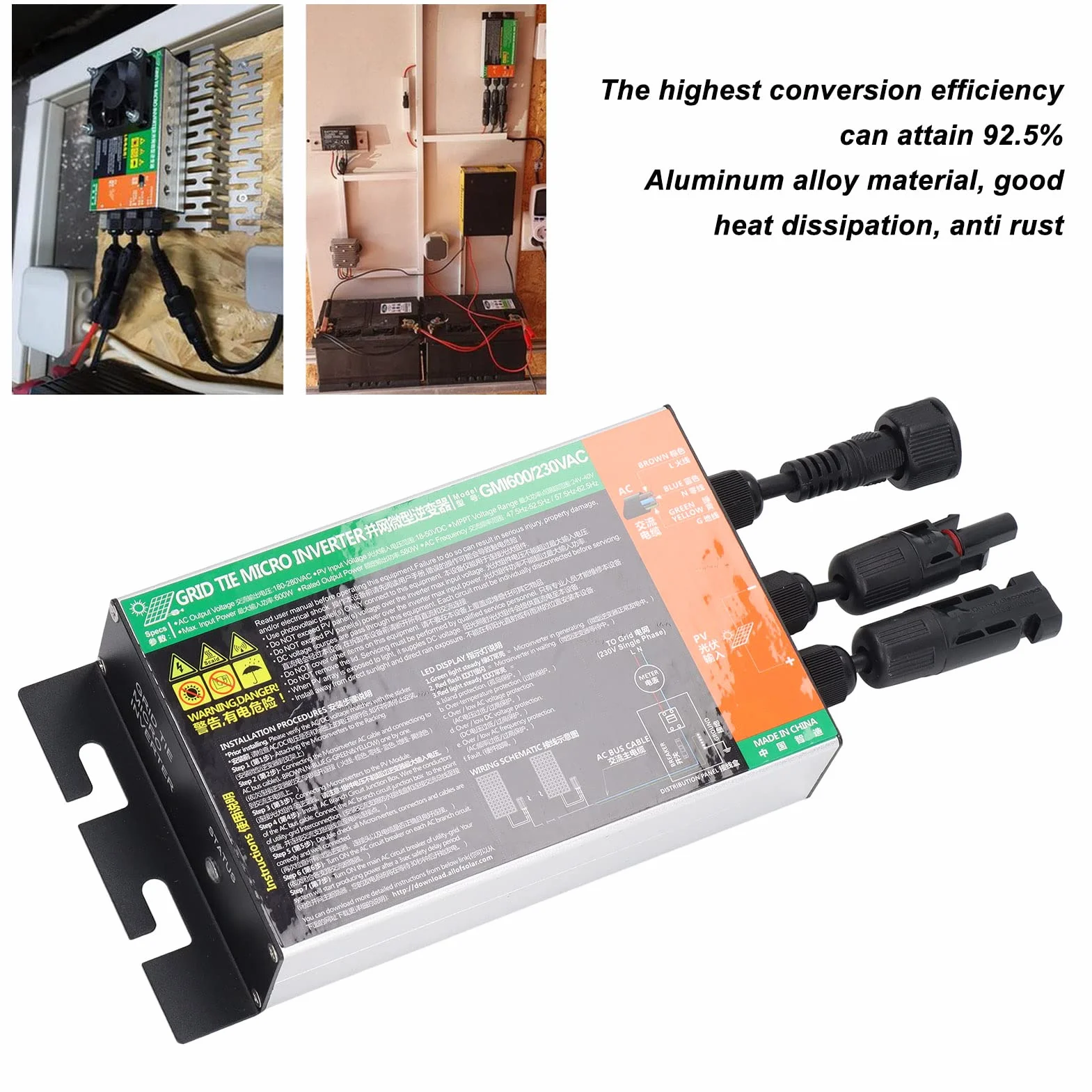 600W Solar Grid Tie Inverter Grid Tie Inverter ad Alta velocità di conversione MPPT Onda sinusoidale Pura IP55 Impermeabile 230 V Solar Inverter