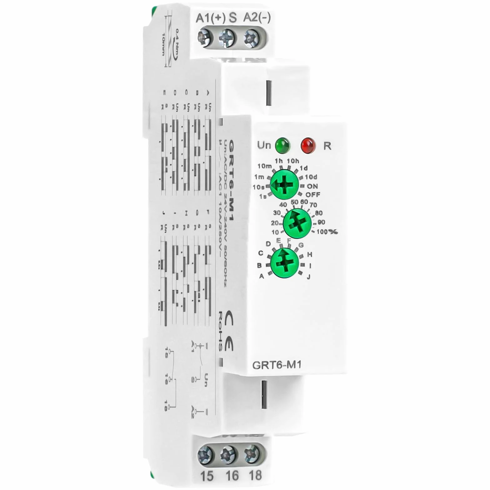 GRT6-M1 AC/DC24V-240V Rele Multifunzione con Ampio Intervallo di Ritardo, 1 SPDT Interruttore Smart Temporizzato 10A, 10 Funzioni Ideale per Applicazioni in Automazione