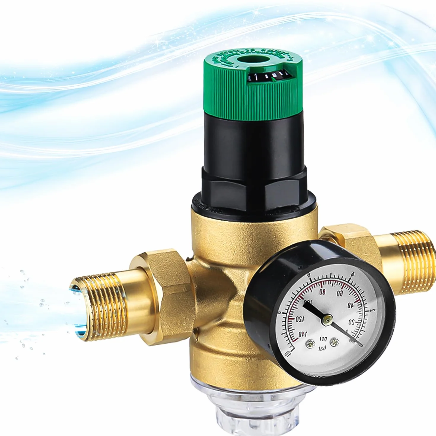 Riduttore Di Pressione Acqua 3/4, Regolatore Di Pressione Acqua Con Manometro Acqua E Filtro A Rete, Riduttore Pressione Acqua In Ottone Per La Regolazione Della Pressione Dell'Acqua (Ottone)