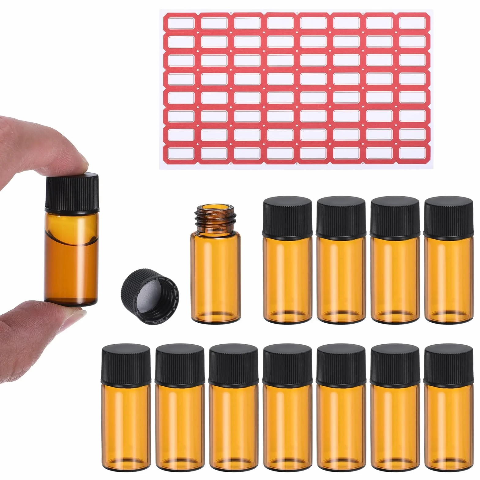 PATIKIL Fiale Vetro Ambrato 5 Ml Pz25 con Tappo a Vite e Area per Scrivere Bottiglia per Reagenti a Tenuta Stagna con Etichette per Laboratorio