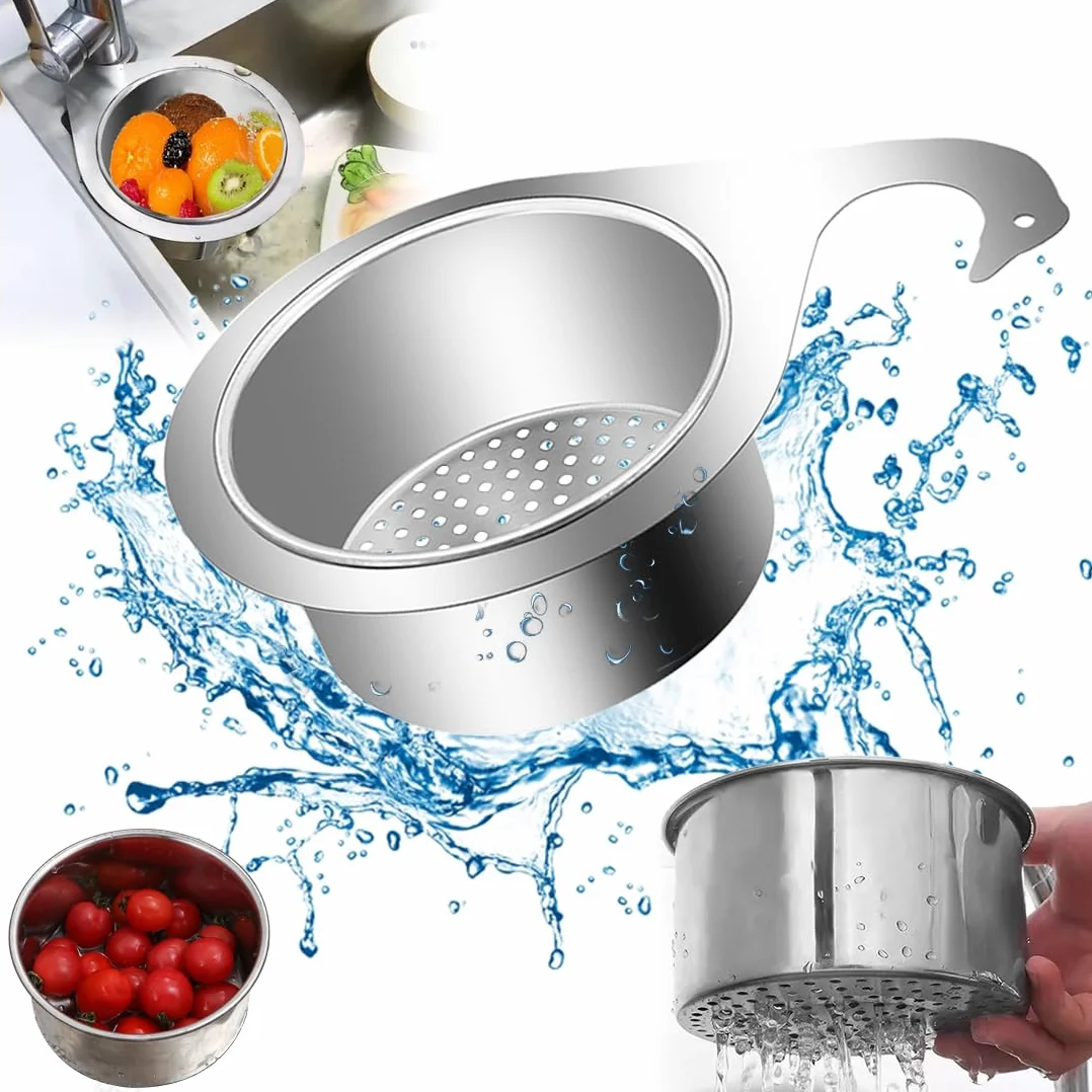 Cestello per Lavello a Forma di Cigno in Acciaio Inox, Cestino di Scarico da Multifunzionale Appendere per Lavello da Cucina,per Filtrare i Rifiuti Cucina e Lavare Frutta Verdura (1)