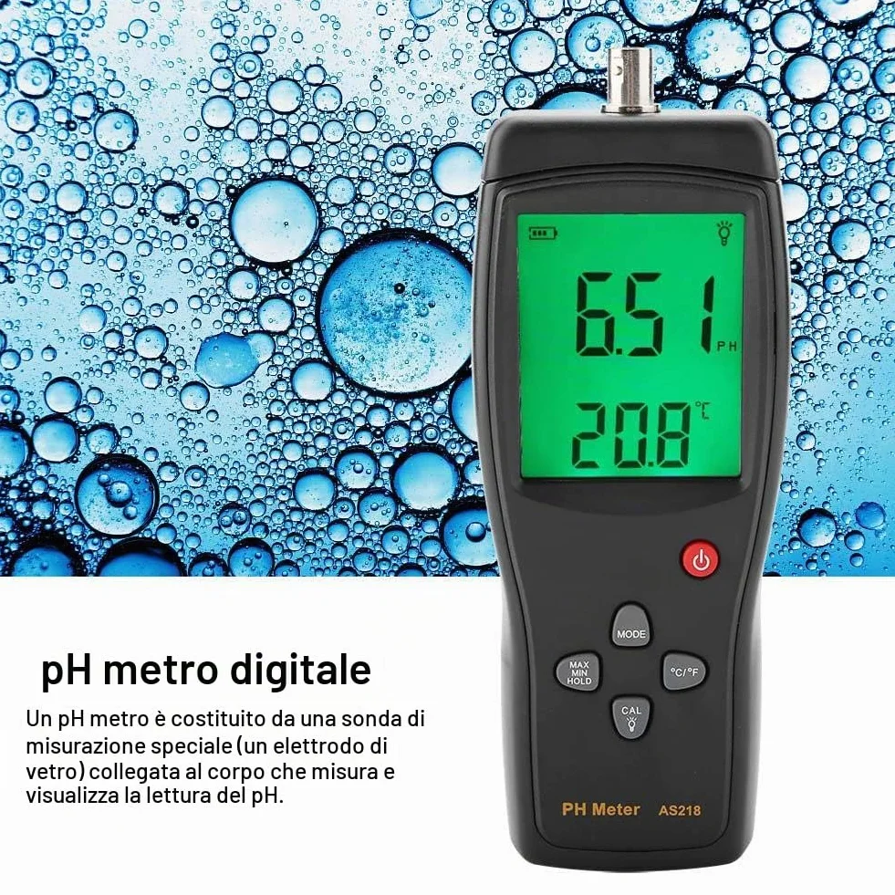 Misuratore di PH Digitale, Smart Sensor AS218 Misuratore di PH Digitale Tester Test Acqua di Qualità 0.00~14.00 Ph Strumento di Misurazione Dell'umidità con Scatola E Sonda