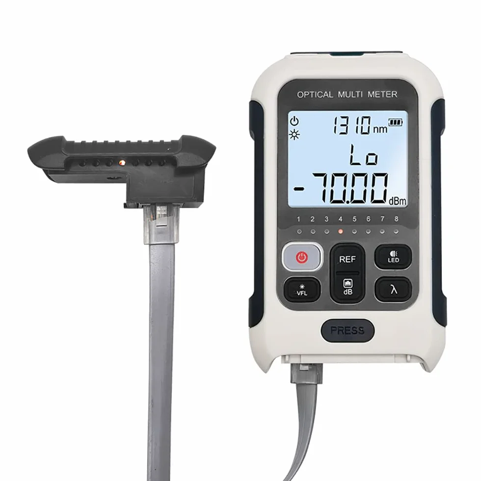 Misuratore di potenza ottico tutto in 1 con risoluzione dei guasti visivi VFL e RJ45 Monitoraggio dei cavi multifunzione in fibra ottica con batteria agli ioni di litio (AT-TM570OPMVFL)
