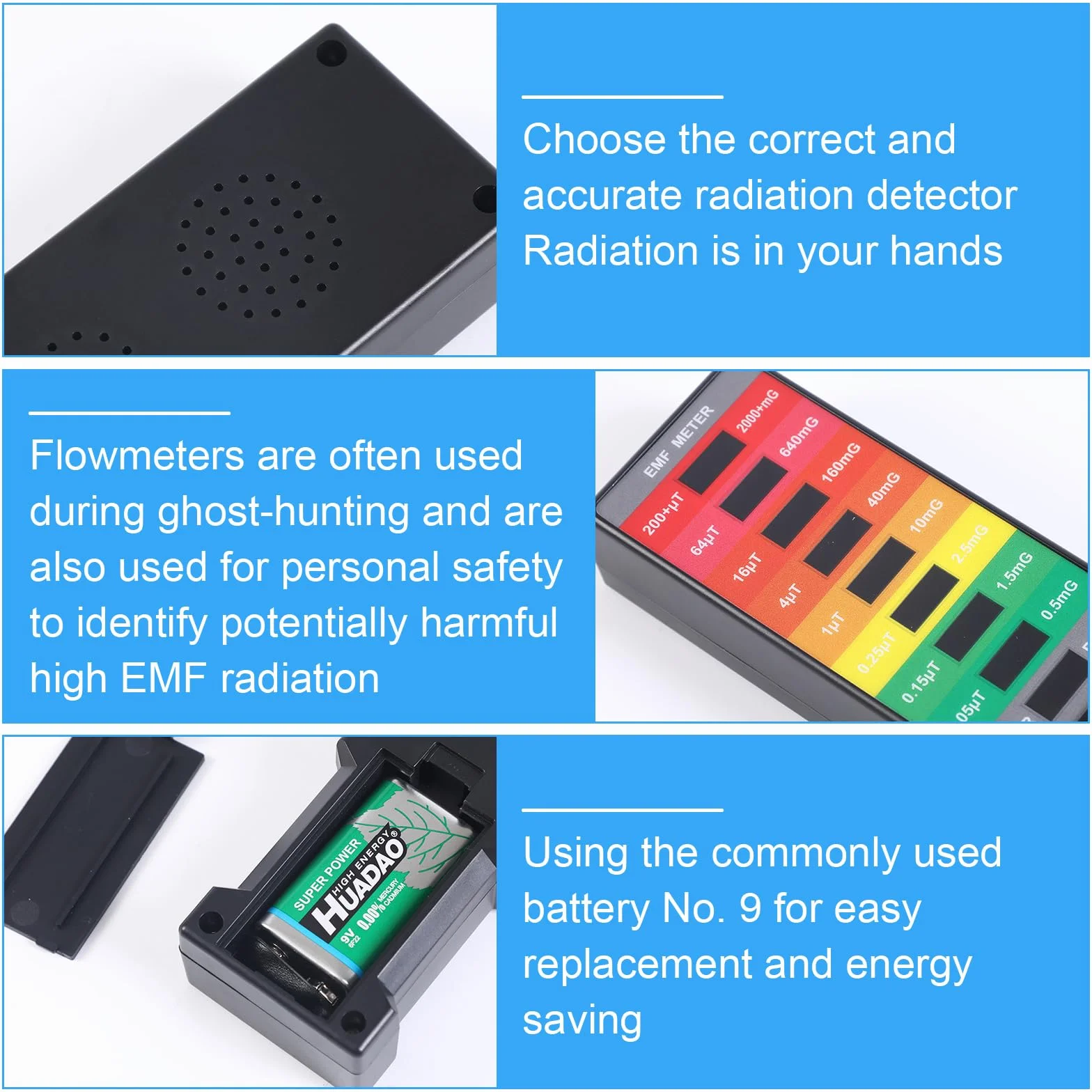 Nizirioo K3 EMF Meter Rilevatore di Campo Magnetico: Rilevatore Anti Radiazioni, Strumento di Test per Caccia ai Fantasmi, Attrezzatura Paranormale, per Test all'aperto, Ufficio, Portatile