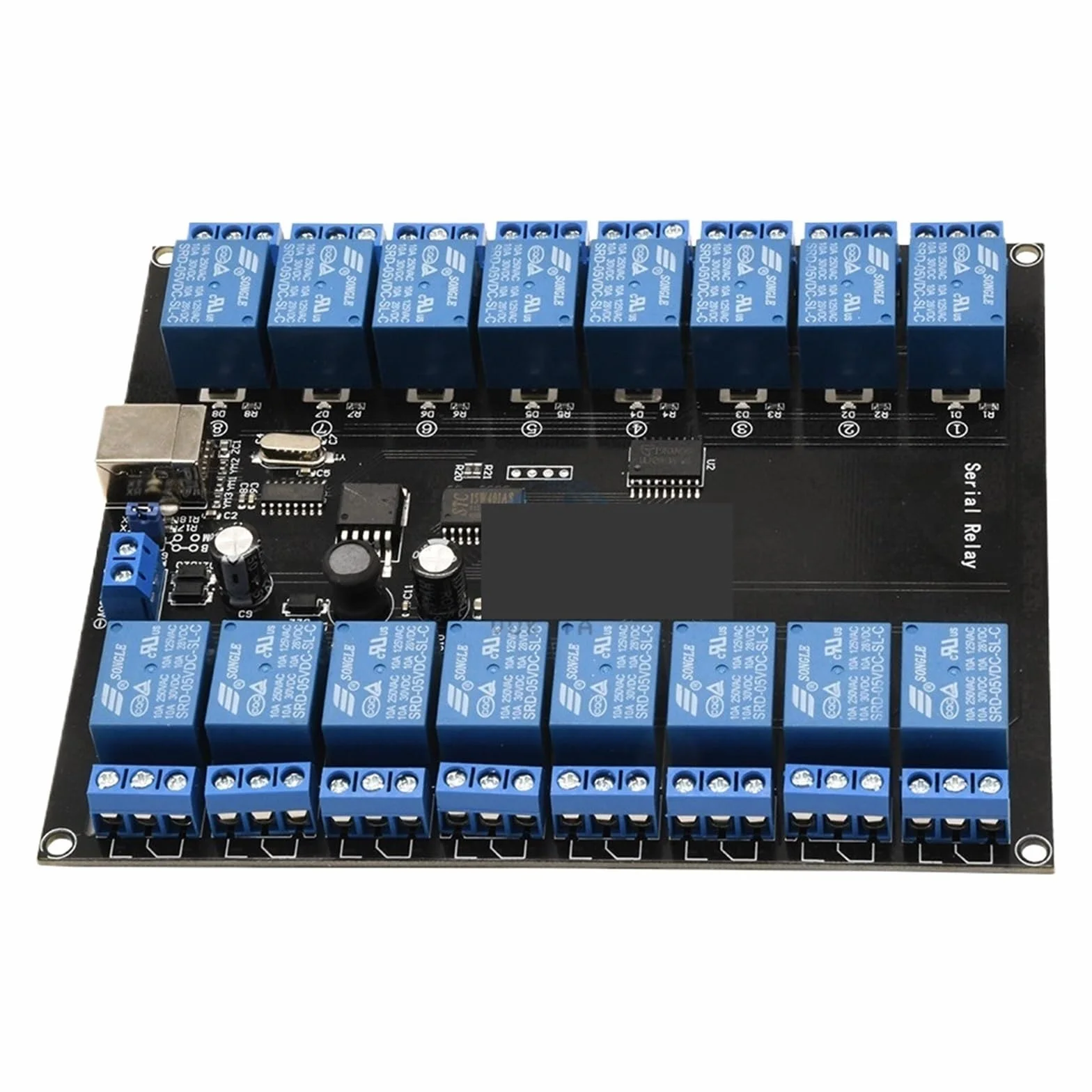 Modulo relè seriale a 16 canali DC 7V-38V, 16 canali, 10A, carico 250V, alimentatore USB, scheda di sviluppo, modulo relè, scheda relè USB