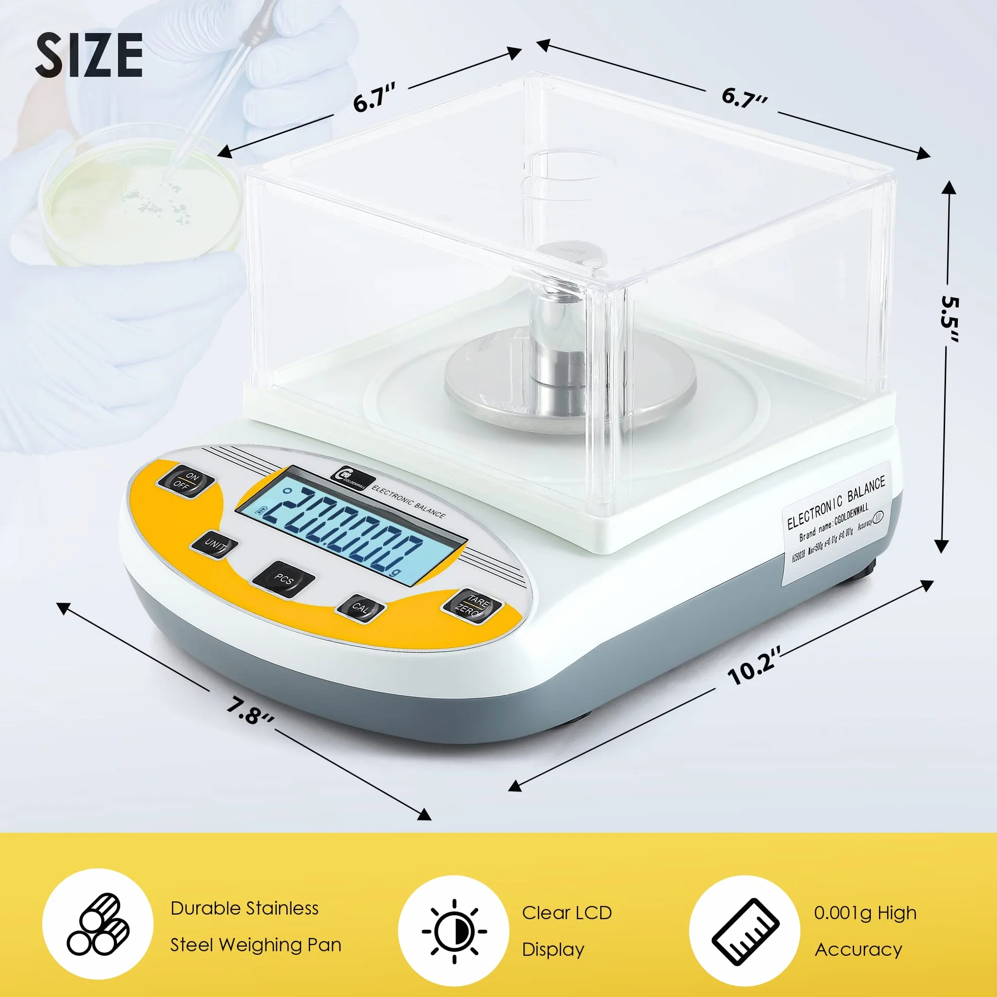 CGOLDENWALL Bilancia da laboratorio 0,001 g, bilancia analitica digitale per gioielli, bilancia scientifica elettronica di precisione, 1 mg, 110 V (500 g, 0,001 g)