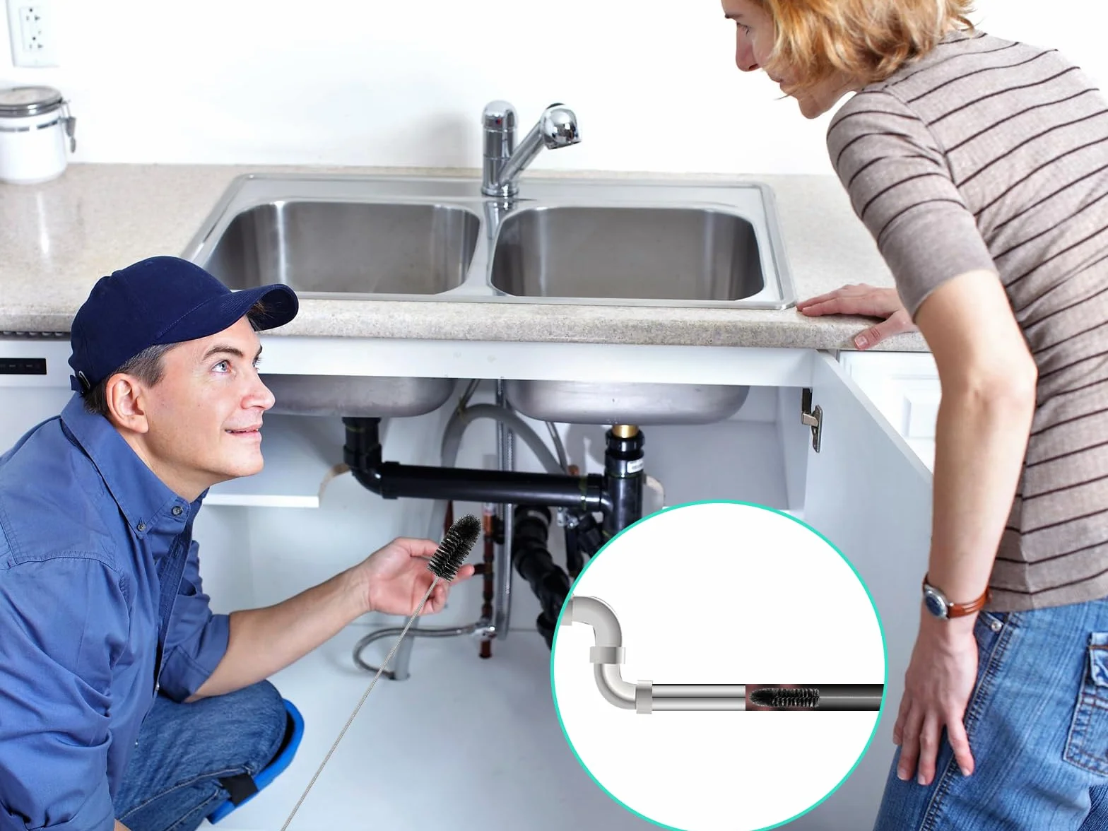 200cm Stura Tubi di Scarico Flessibili Pulisci Tubature Pulisci Tubi Scarico Spazzola Pulizia Scovolino Doppio per Cucine Vasche Bagno Servizi Igienici Fognature lavandino Nero
