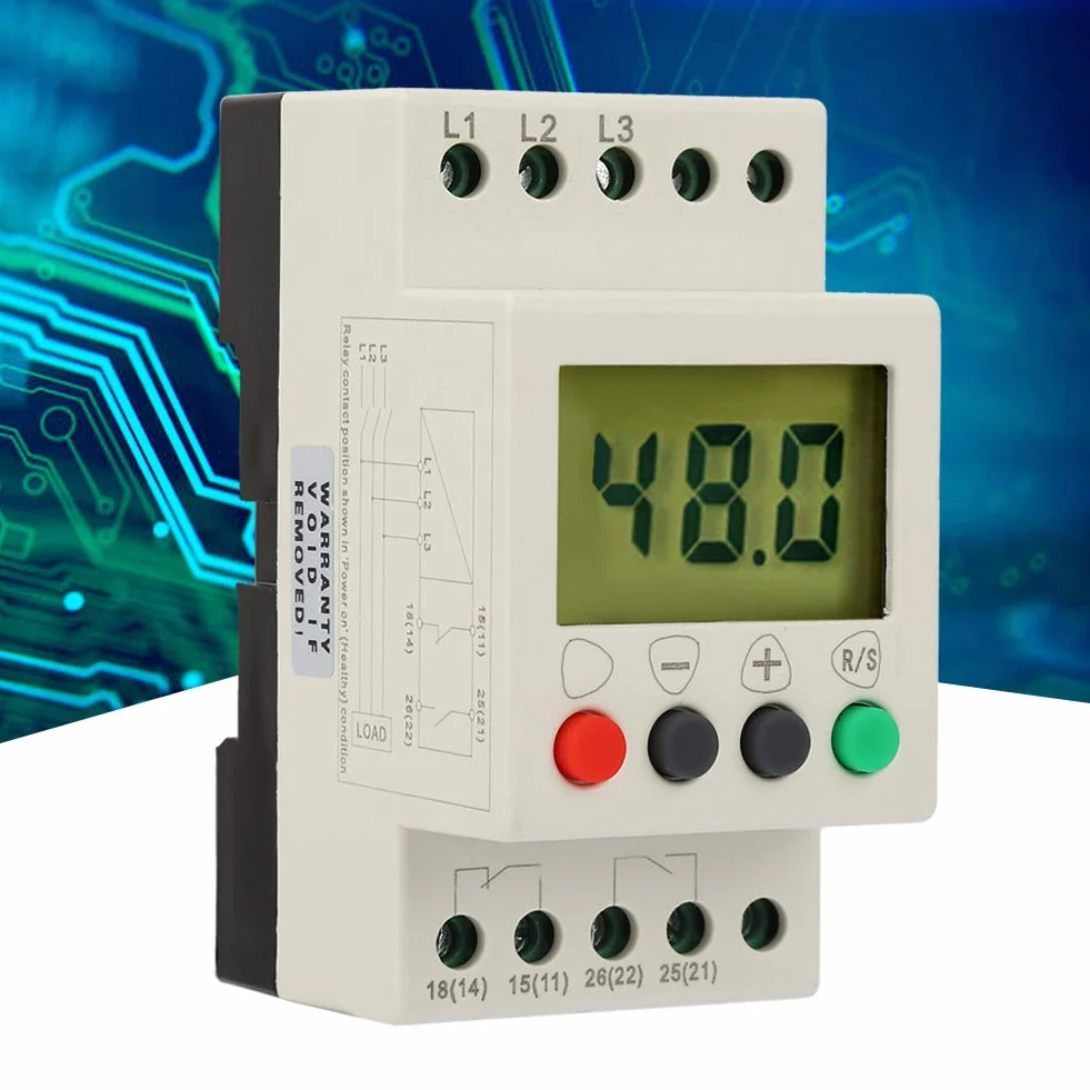 Relè di Monitoraggio Trifase 380V AC 50Hz, Relè di Protezione Sequenza e Tensione, Display Digitale per Sovratensione, Sottotensione e Tensione Squilibrata, per Installazioni Elettriche Trifase