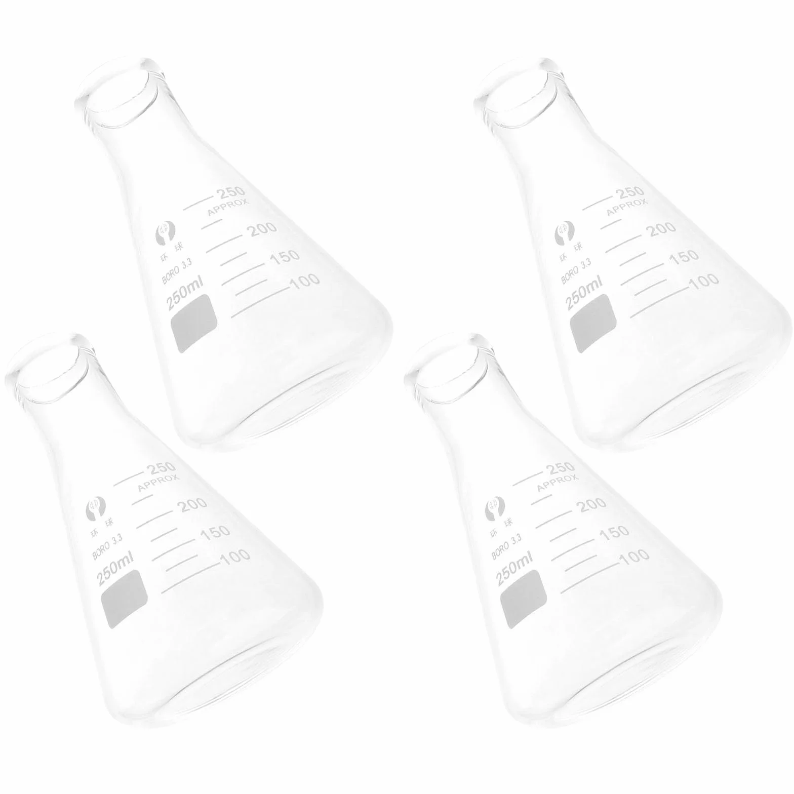 LIFKOME Set 4 Pezzi Beute Coniche in Vetro Borosilicato Addensato 250 Ml, Palloni da Laboratorio per Esperimenti Scolastici, Strumenti Scientifici Compatti e Leggeri per Uso Didattico