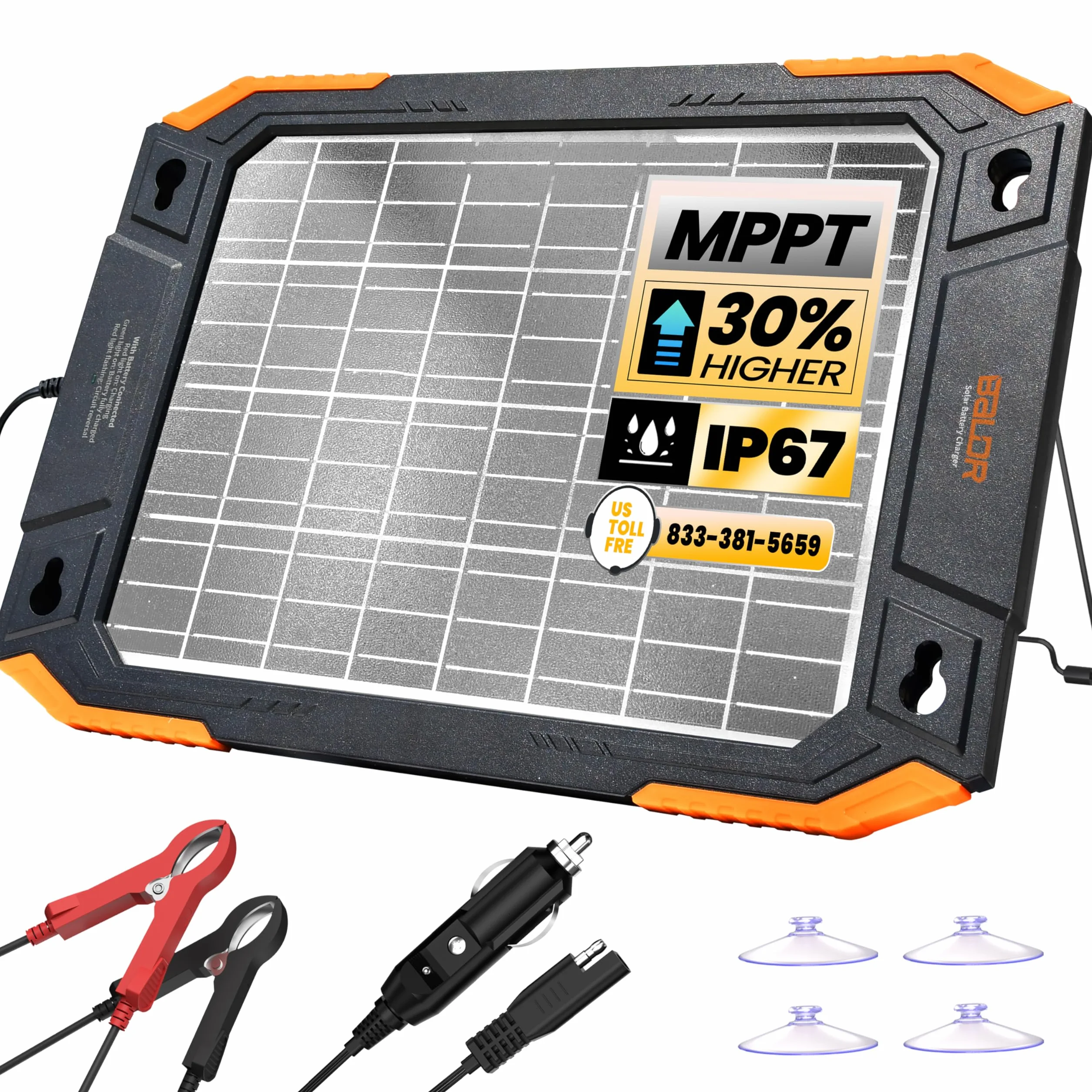 BALDR Caricabatteria e mantenitore a energia solare da 13 W 12 V, regolatore di carica MPPT intelligente integrato, impermeabile, (VR1213)