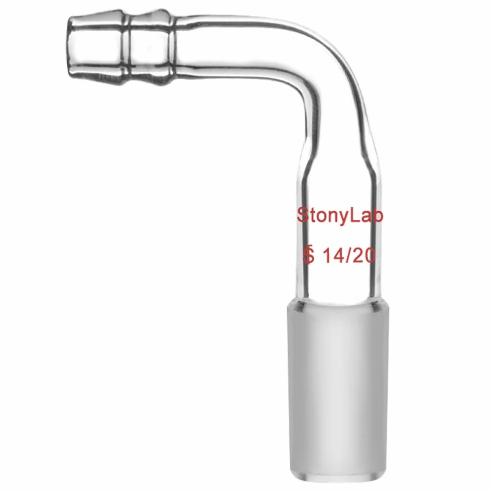 stonylab Adattatore di Ingresso Piegato in Vetro con 14/20 Giunto Maschio in Vetro e Raccordo Tubo da 9 mm, Glass Bent Inlet Adapter Vetreria da Laboratorio (Confezione da 1)