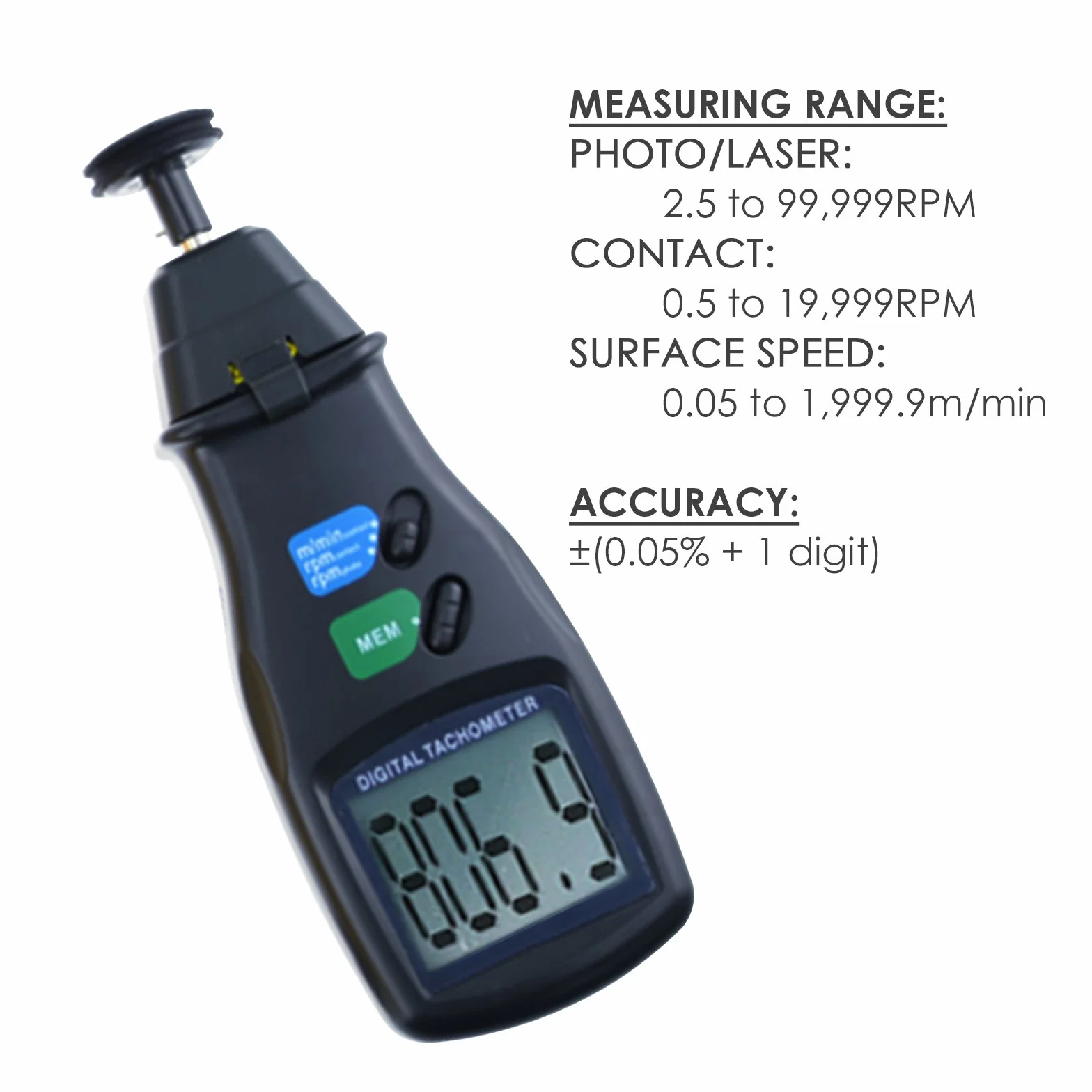 Contagiri per foto digitali portatile Tachimetro Digitale Laser Professionale，senza contatto & Contatto RPM Tester