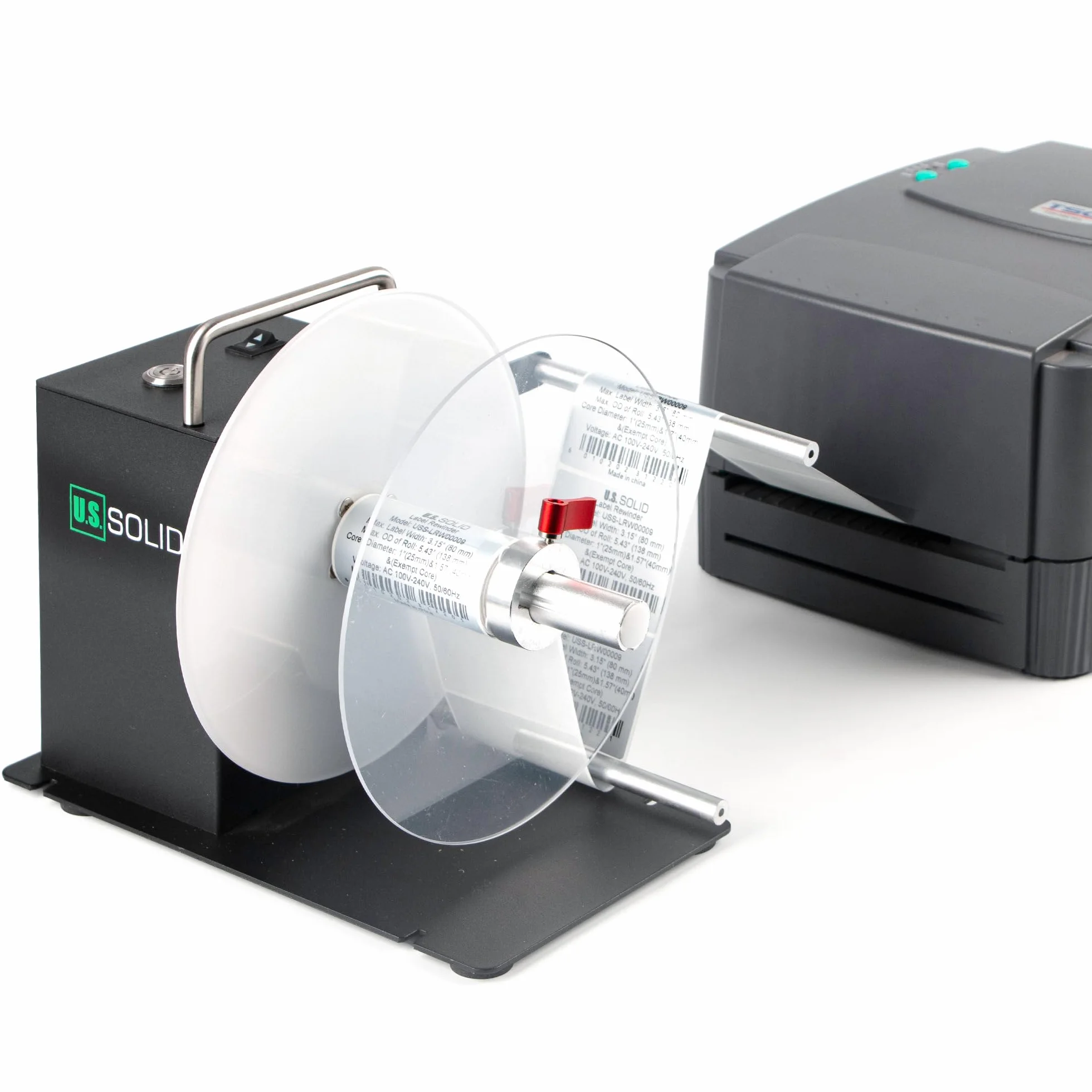 U.S. Solid Avvolgitore automatico etichette – Con braccio sensore, supporto nucleo 1"/1,5"/3", larghezza 120 mm, riavvolgimento bidirezionale