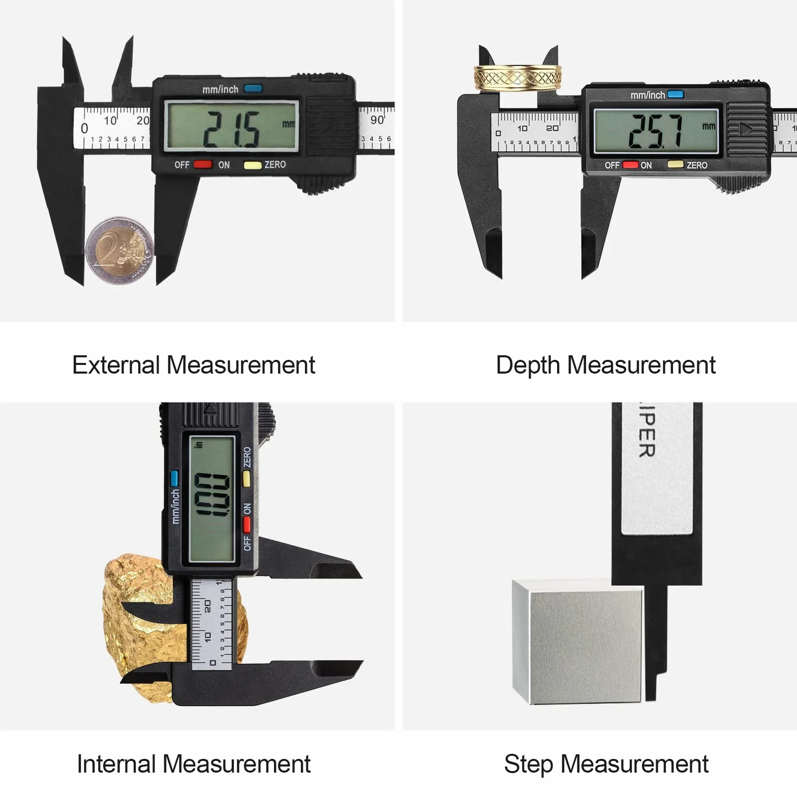 Fousenuk Calibro Digitale, Caliper in Fibra di Carbonio da 150 mm/6" Micrometro Digitale con LCD e Batteria di Backup, Calibri Digitale per Misurazioni Esterne, Interne, di Profondità e Passo