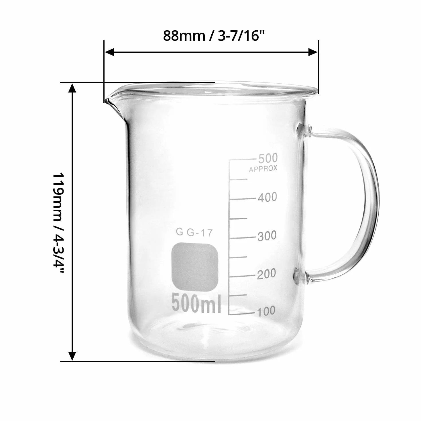 QWORK® - Becher da 500 ml con manico,con graduati,in vetro borosilicato