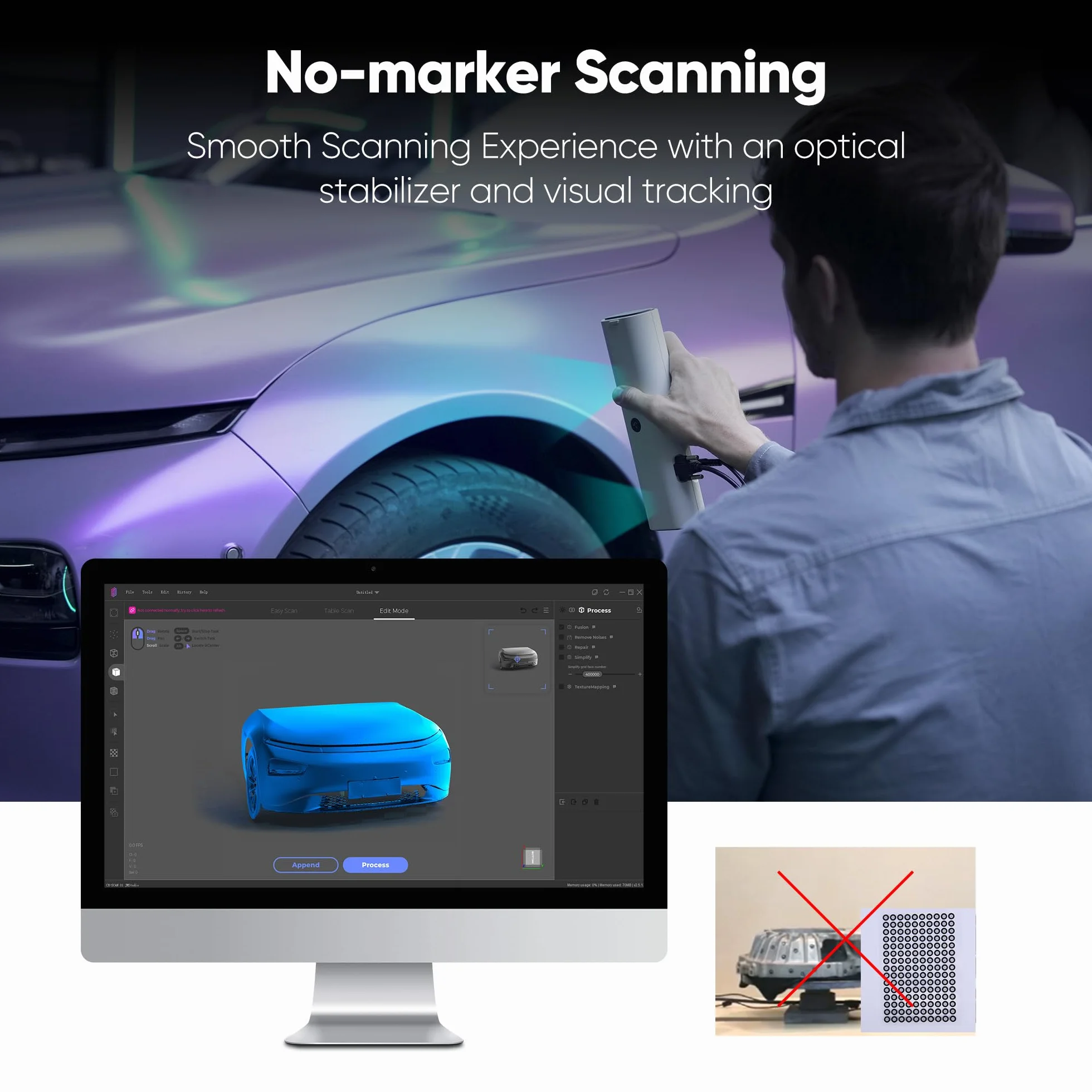 3DMakerpro Scanner 3D Lynx - Pacchetto standard, precisione di 0,1 mm e velocità di scansione 10 FPS, scanner 3D portatile per modelli di stampa 3D, design con algoritmo di allineamento intelligente