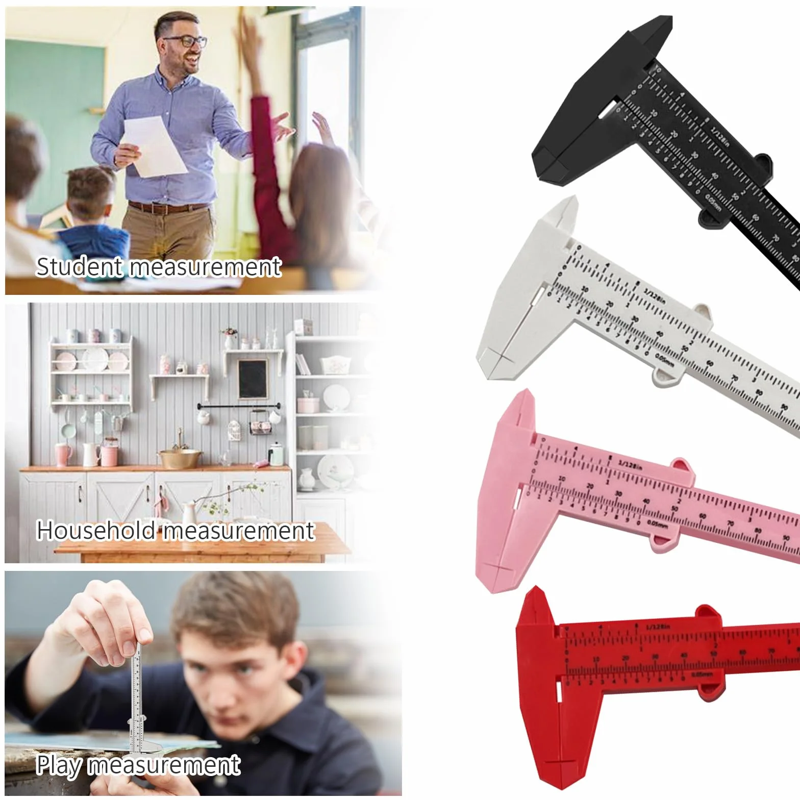 4 Pezzi Calibro Digitale, 150 mm Scorrevole Calibro Professionale Plastica 0,01 mm in Precisione, per la Casa, l'ufficio, Gli Studenti, la Misurazione dei Gioielli