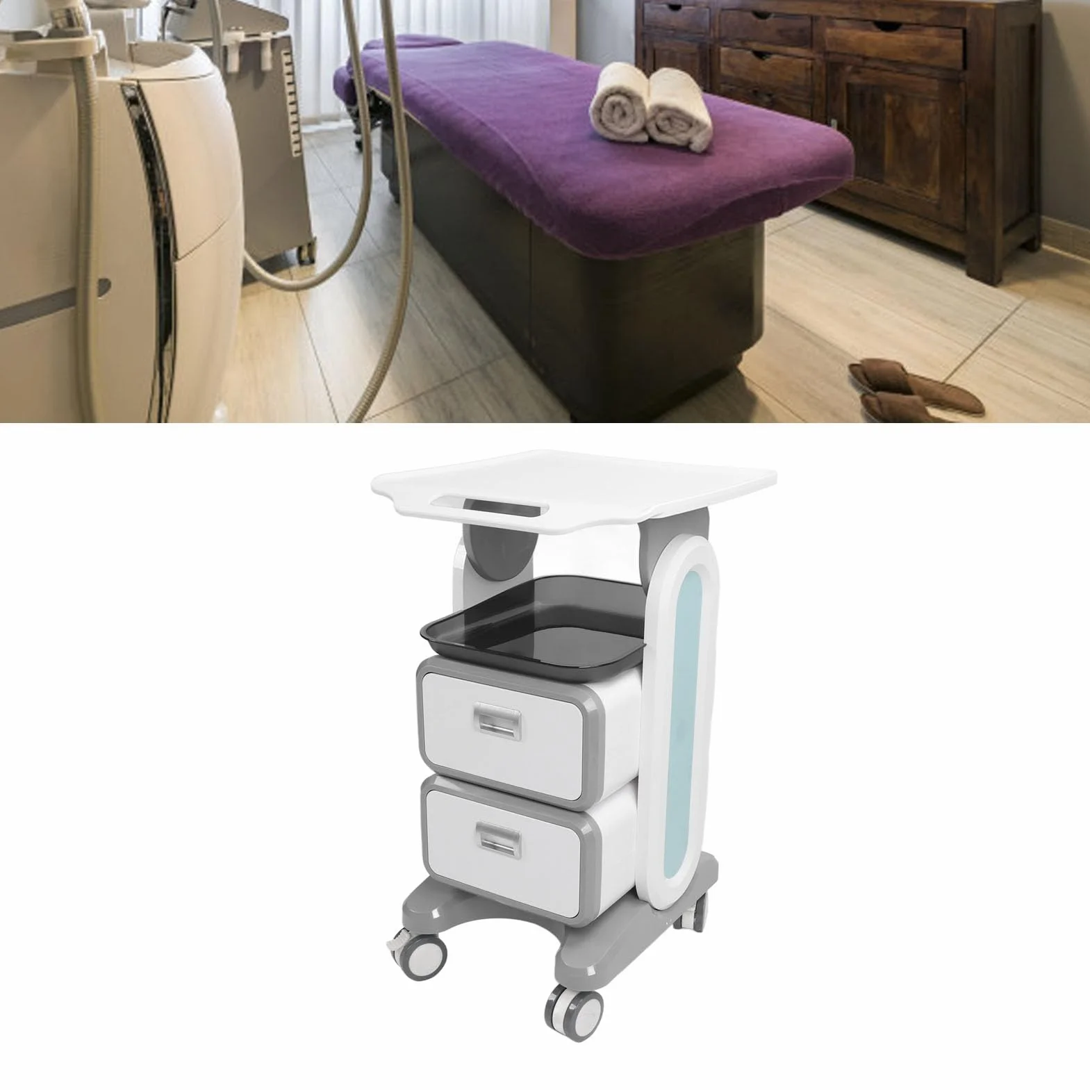Carrello Medico Mobile con Doppi Cassetti, capacità di Carico di 50 Kg, Design Ergonomico, Ampio Spazio di Archiviazione, per Clinica del Salone di Bellezza