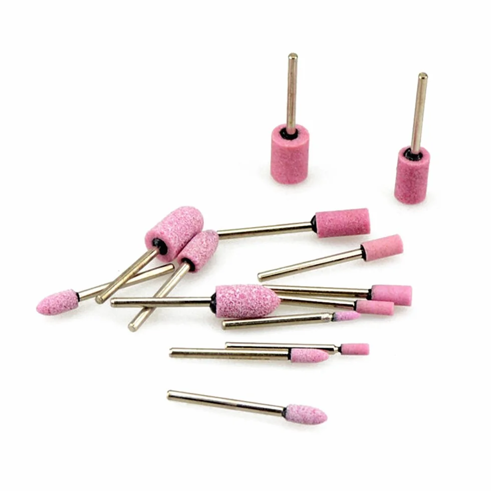 10PCS multifunzione mandrino montato Polish Grind pietra abrasiva testa per utensile rotante (cono/cilindro, 3/4/5/6/8/10/12 mm), cylinder 3mm, pink +silver, 10