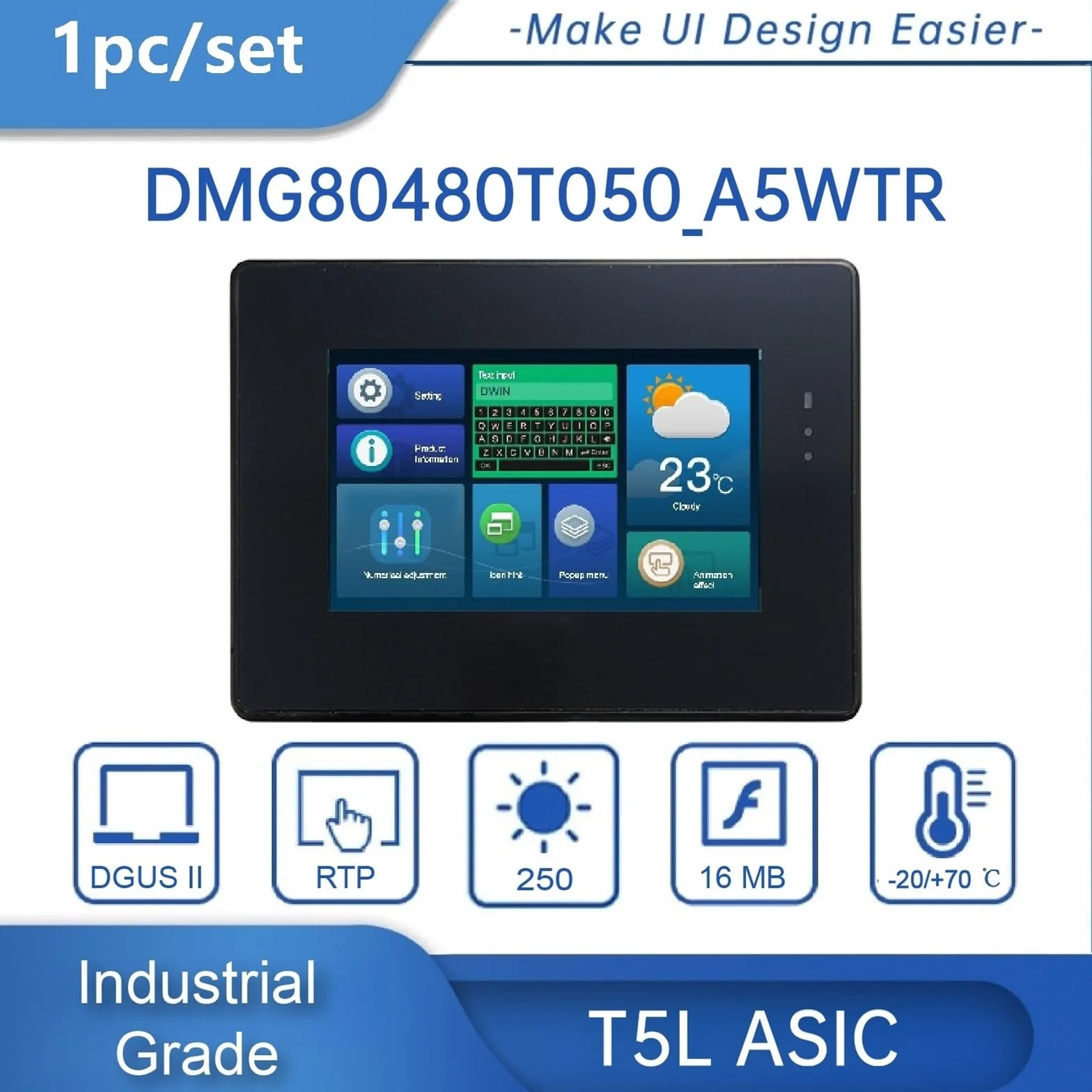 HMI touchscreen Modulo touch screen IPS-TFT-LCD for monitor HMI 800 * 480 LCM con supporto Shell Arduino, STM32 DMG80480T050_A5W(CTP with accessory)