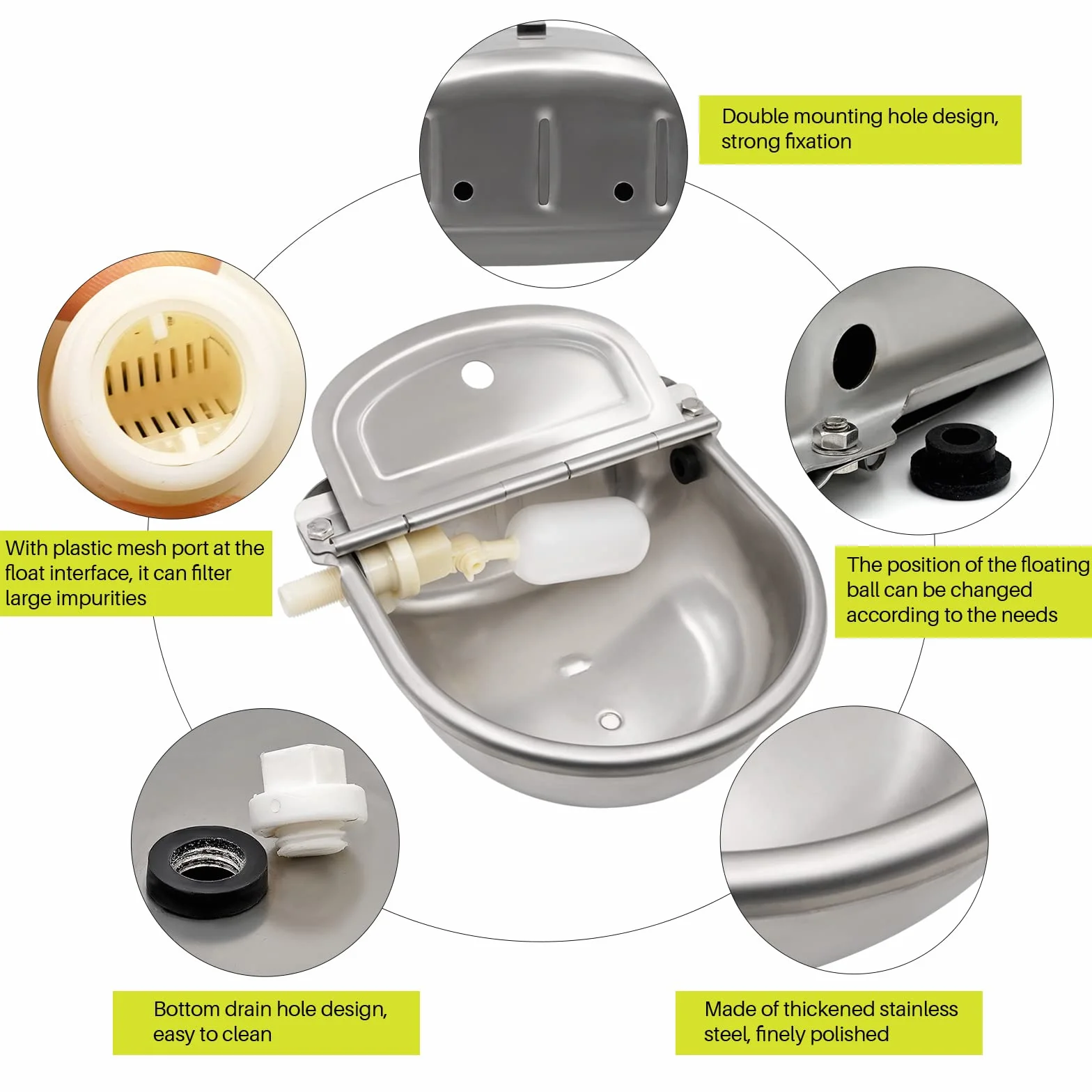 Abbeveratoio Automatico per Bovini In Acciaio Inossidabile con Valvola in Plastica ​da 1/2 Pollici, Abbeveratoio per Capra, Pecore, Cani e Cavalli