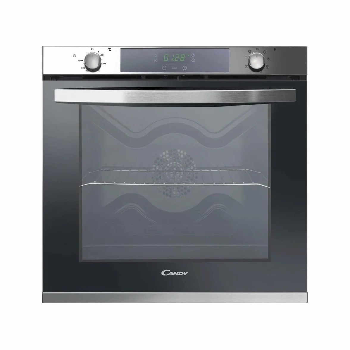 Candy CELF609X Forno Multifunzione Elettrico da Incasso, Ventilato con Grill, Capacità 80 Litri, Funzione Pizza, Touch, 59.,x59,5x57 cm, Acciaio Inox e vetro, Classe A