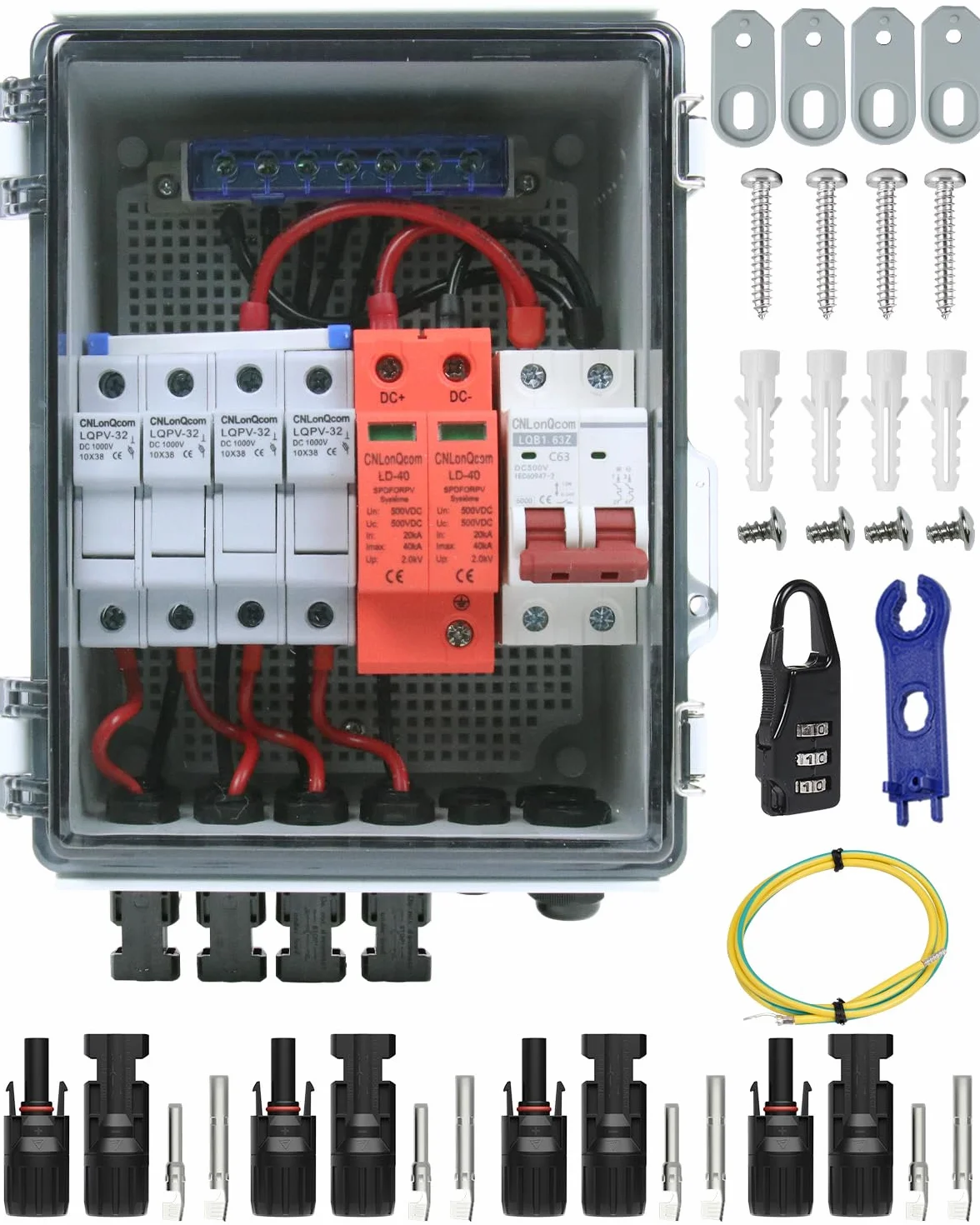 Protezione da sovratensione PV scatola di sicurezza DC interruttore di separazione flash modulo 4 stringhe 4 in 1 Out DC 500 V 20-40 KA con IP65 scatola di collegamento impermeabile per