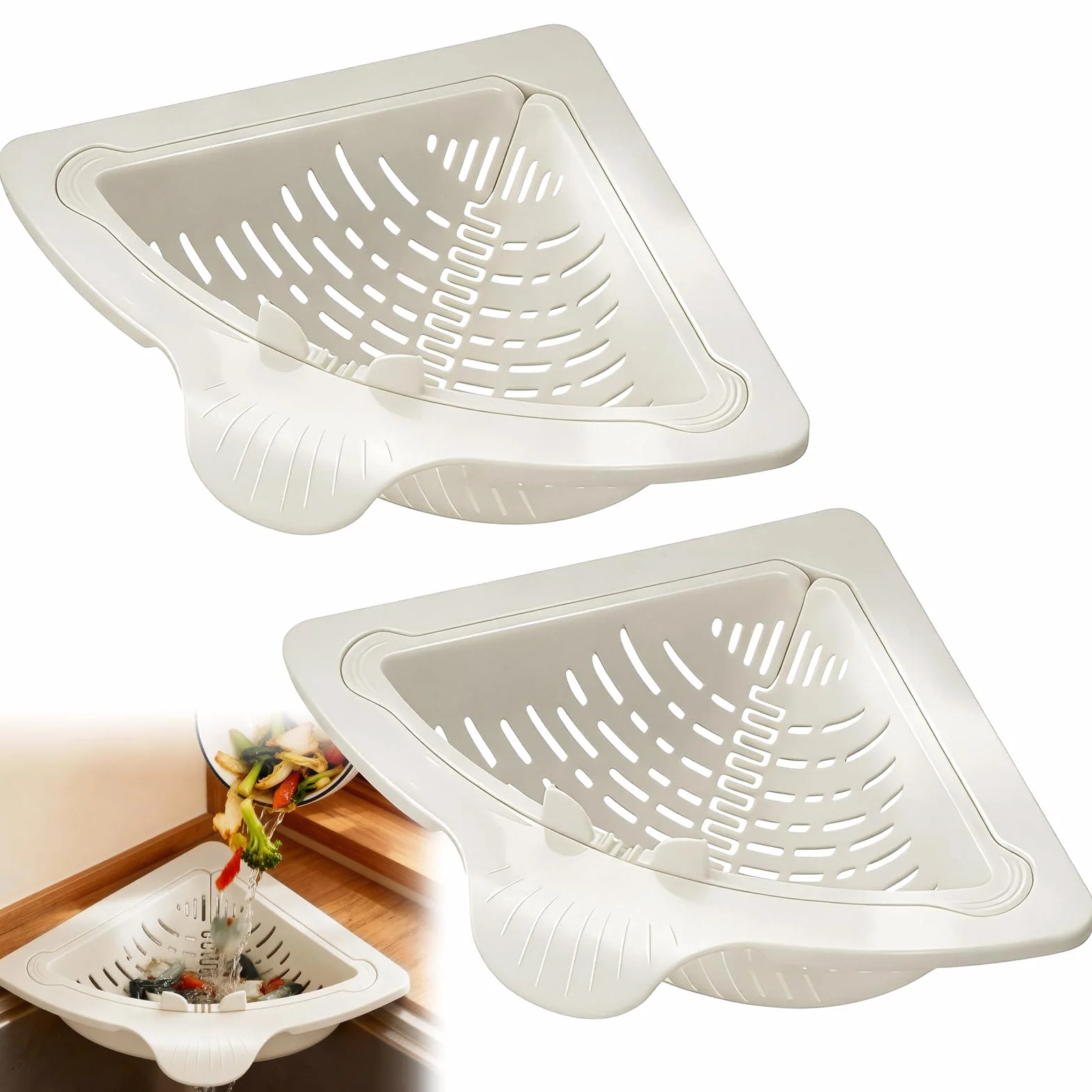 2 filtro per lavello cucina, scolapiatti con sistema di svuotamento a pulsante, supporto magnetico e piastrina adesiva; lavello e cestello scolapiatti per avanzi di cibo, frutta, verdura (Bianco)