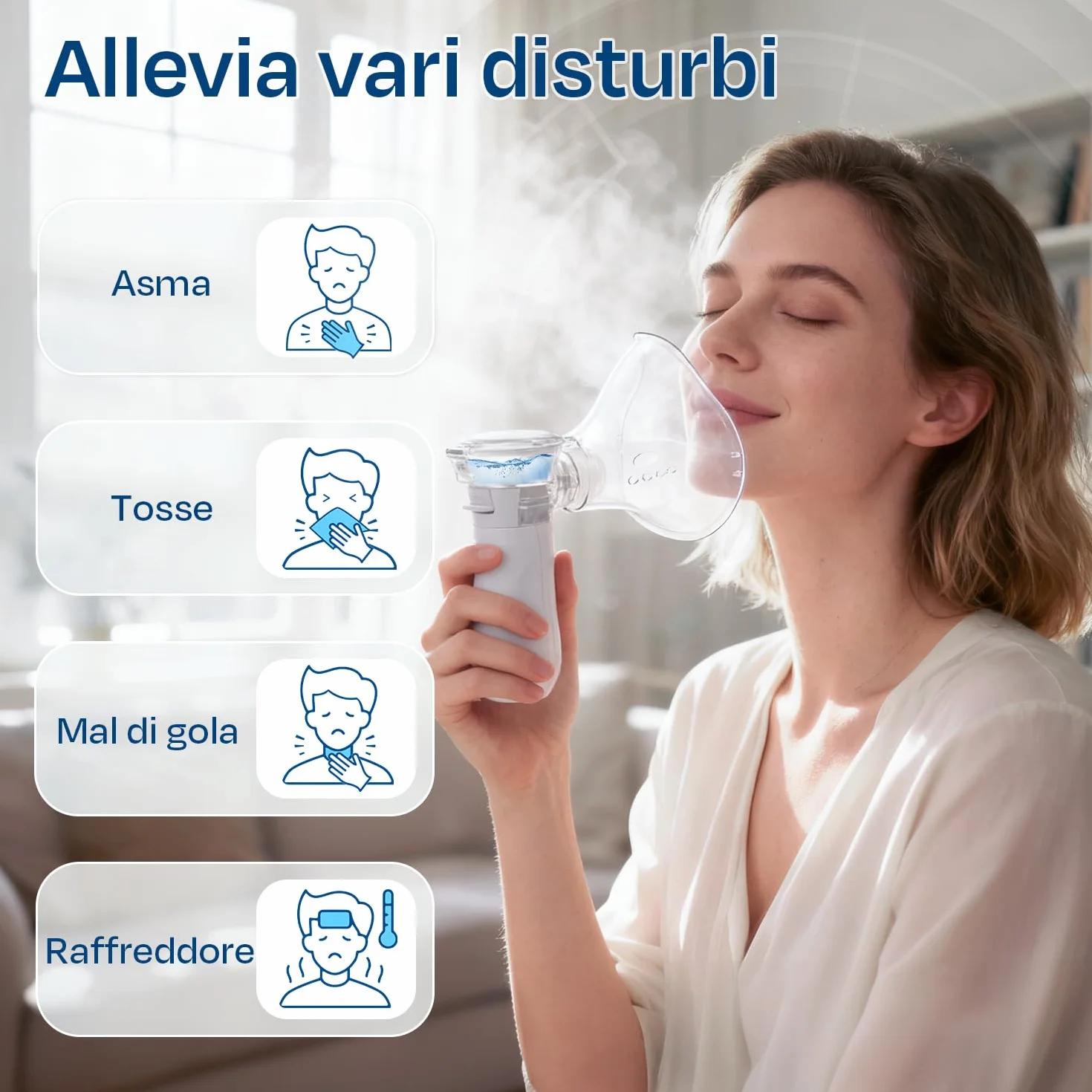 Aerosol Portatile Silenzioso Ricaricabile 2 Modalità Regolabili per Adulti e Bambini con Maschere e Boccaglio