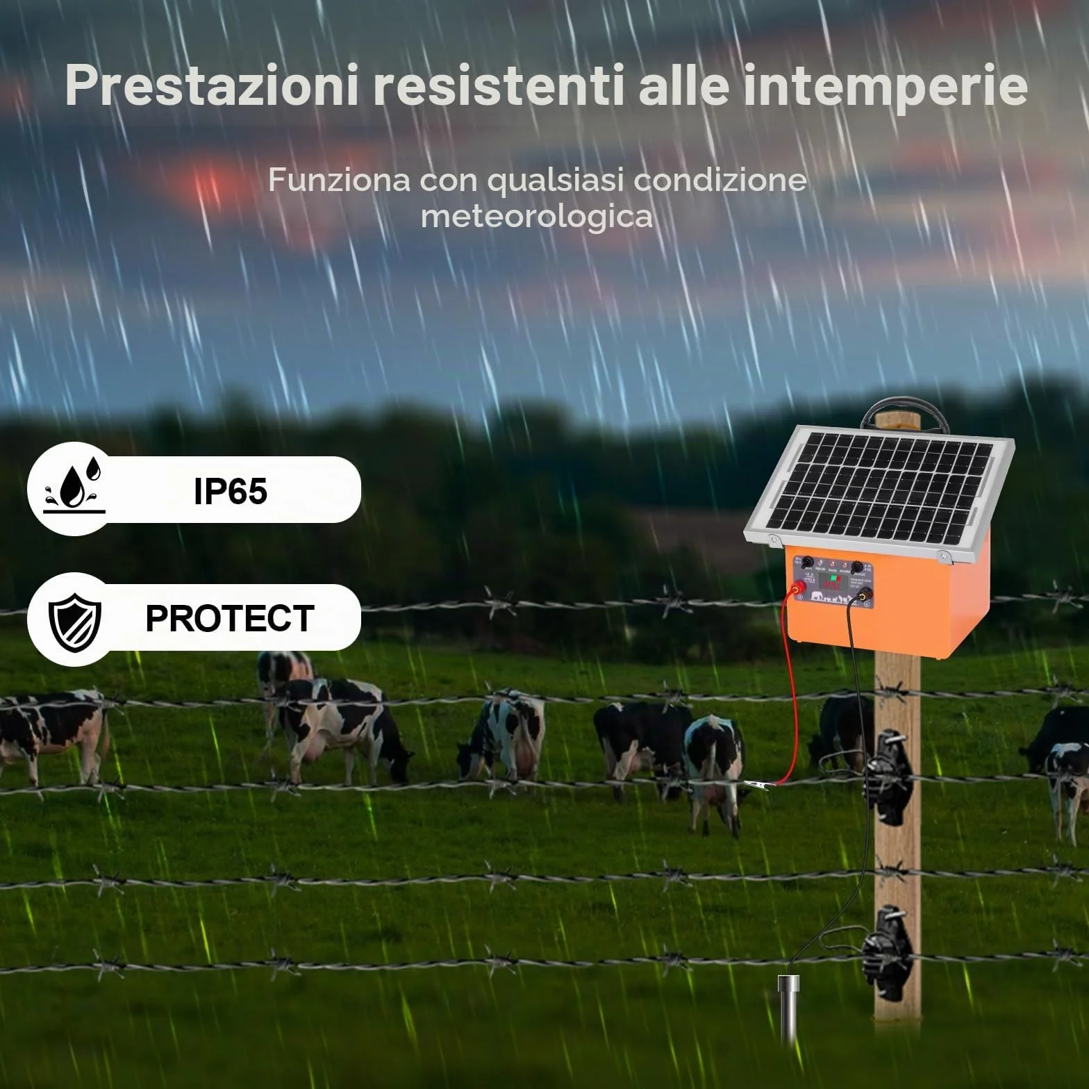 32KM Pastore Elettrico, 0.5J/9.5kV Recinto Elettrico Controllore di 12V 7Ah con Pannello Solare da 7.5W Per Mucche, Bestiame, Allevamento Di Pollame, Pastore, Fattoria degli Animali Recinzione