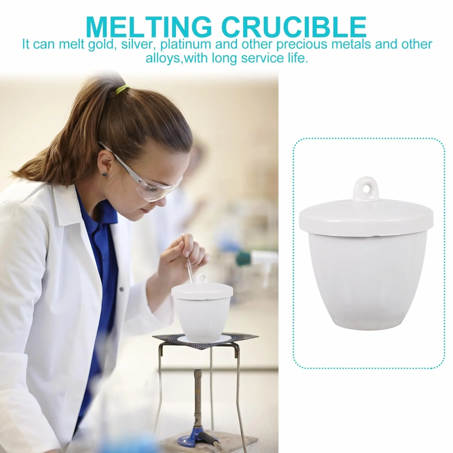 VILLCASE Crogiolo in ceramica, 100 ml, crogiolo in porcellana con coperchio, resistente alle alte temperature, crogiolo da laboratorio con coperchio per scuola, laboratorio