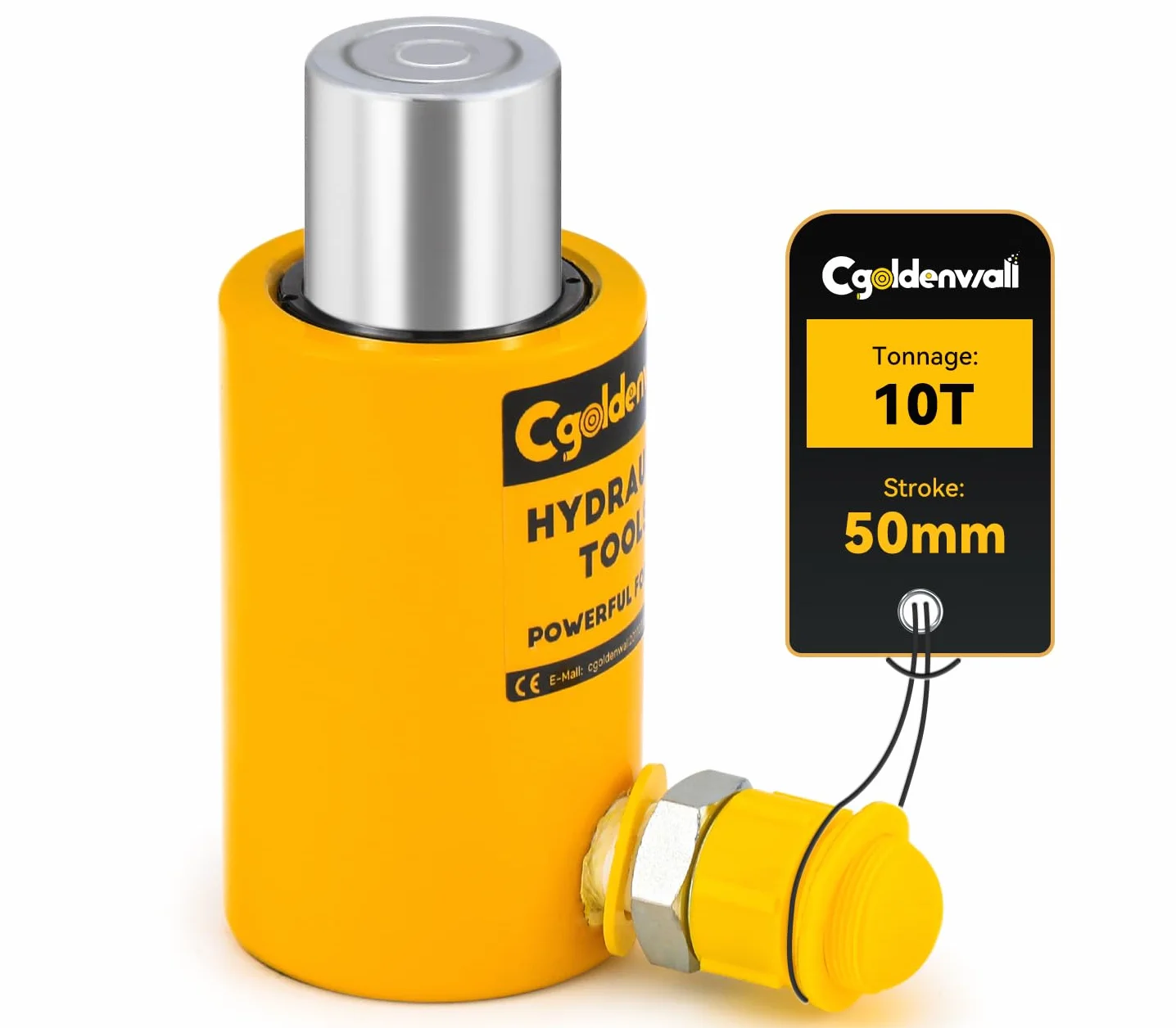 CGOLDENWALL 10T Martinetto Idraulico, Corsa 50mm, Auto-Altezza 104mm, Area Effettiva 15.89cm², per Ponti/Edifici/Ingegneria Meccanica (RSC-10T)