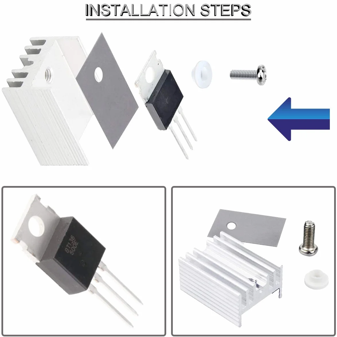 20 pz BT136-600E Triac Thyristor, Gate Trigger 4A/600V TO-220AB-Sostituisce BT136 BT136-600 BT136-600D con Dissipatore Rondella Vite Gomma Silicone Cacciavite
