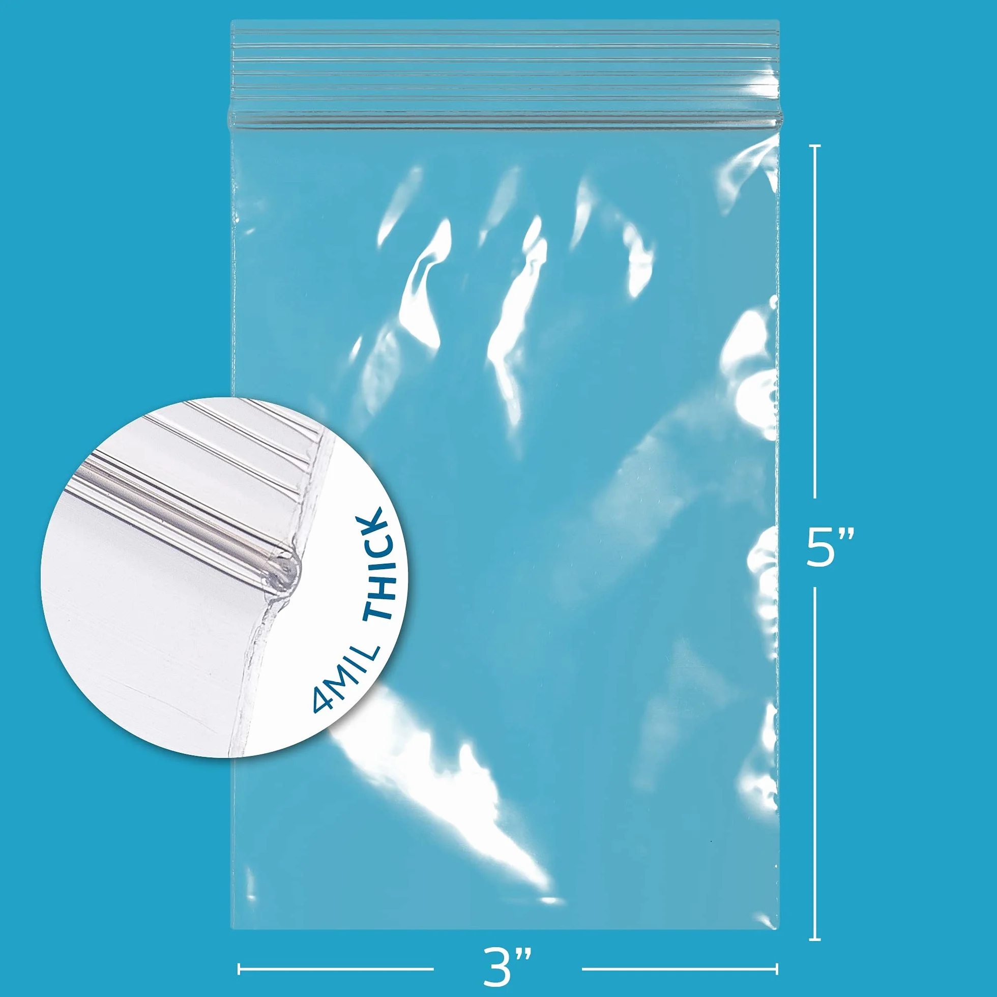 6.000 conteggio - 3" x 5" borse di plastica trasparenti dello zip, resistenti buste durevoli spesse 4 mil poli con la serratura risigillabile della chiusura lampo, foro di sospensione per
