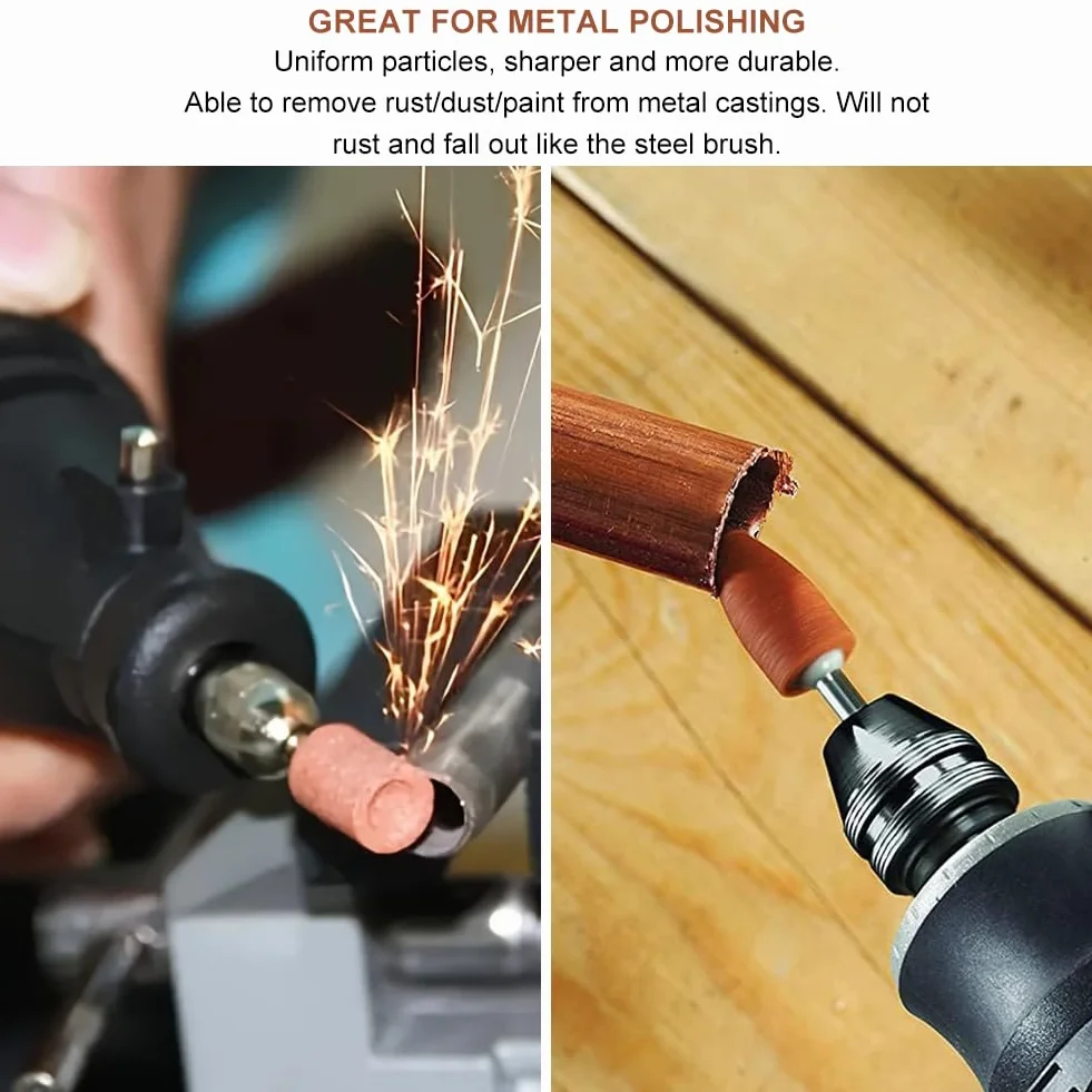42 Pezzi Punte per Levigatura in Corindone con Testa Di Lucidatura,Set di Punte Abrasive al Corindone,Mandrino Abrasivo con Gambo da 3 mm,Mola con Gambo da 1/8" Per Smerigliare e Affilare Il Metallo