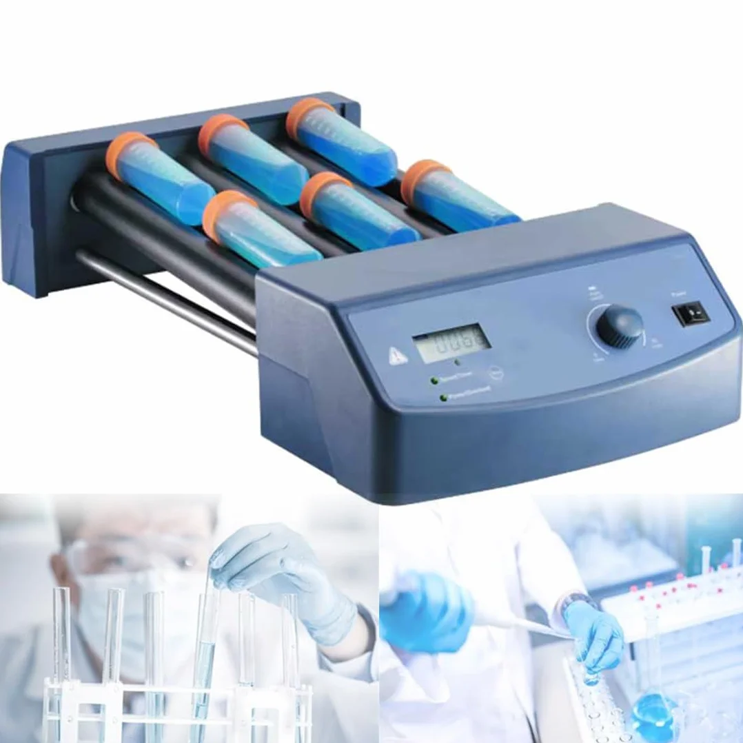 Miscelatore a rulli da Laboratorio, agitatore Digitale per flaconi di reagenti a 6 rulli, velocità Regolabile da 10 a 70 Giri/min, modalità di rotolamento e Oscillazione