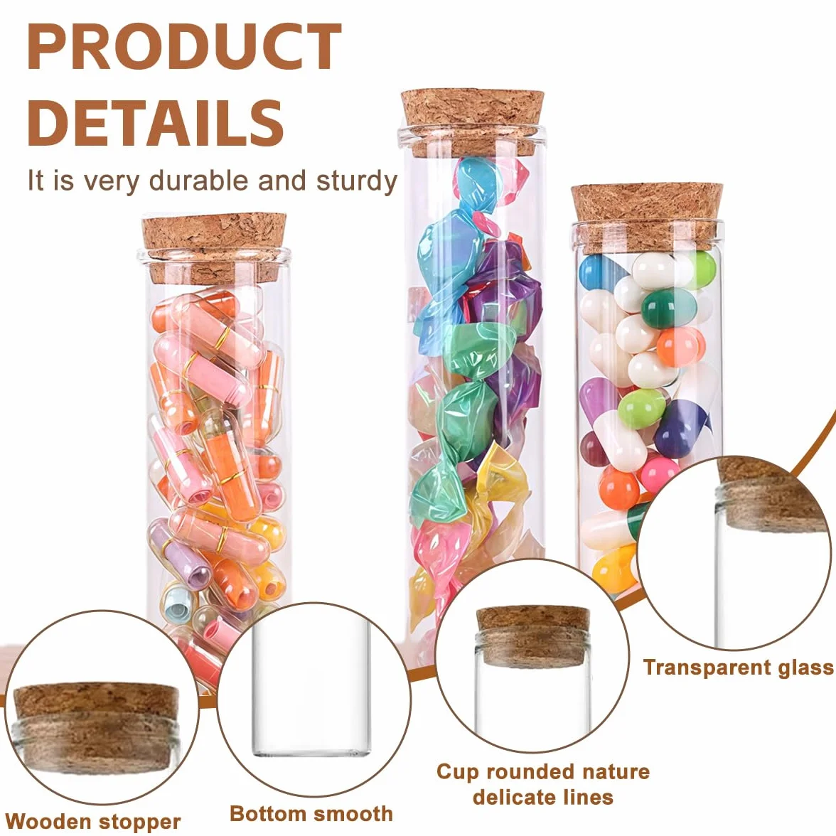 10 PZ 60ML/2OZ Vuoto Trasparente Tubi di Prova di Vetro Ricaricabile Fiala con Tappo di sughero Bottiglia In Miniatura Reagant Jar Bottiglia per Lab Party Favors Candy Spezie Perline