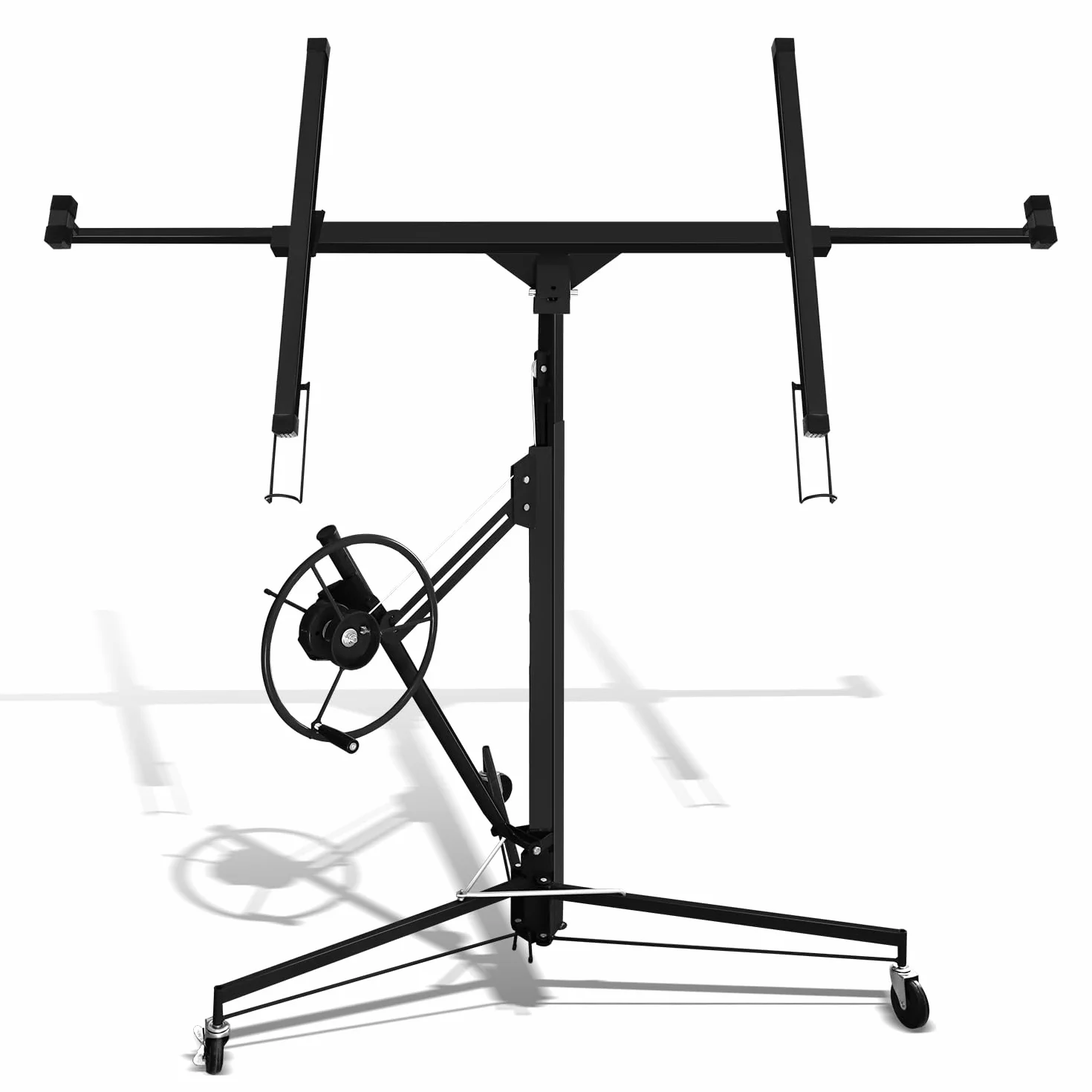 Ikodm Sollevatore pieghevole XXL per lastre di cartongesso, altezza di lavoro regolabile in altezza, larghezza massima 294 cm, carico 68 kg, 3 ruote, nero