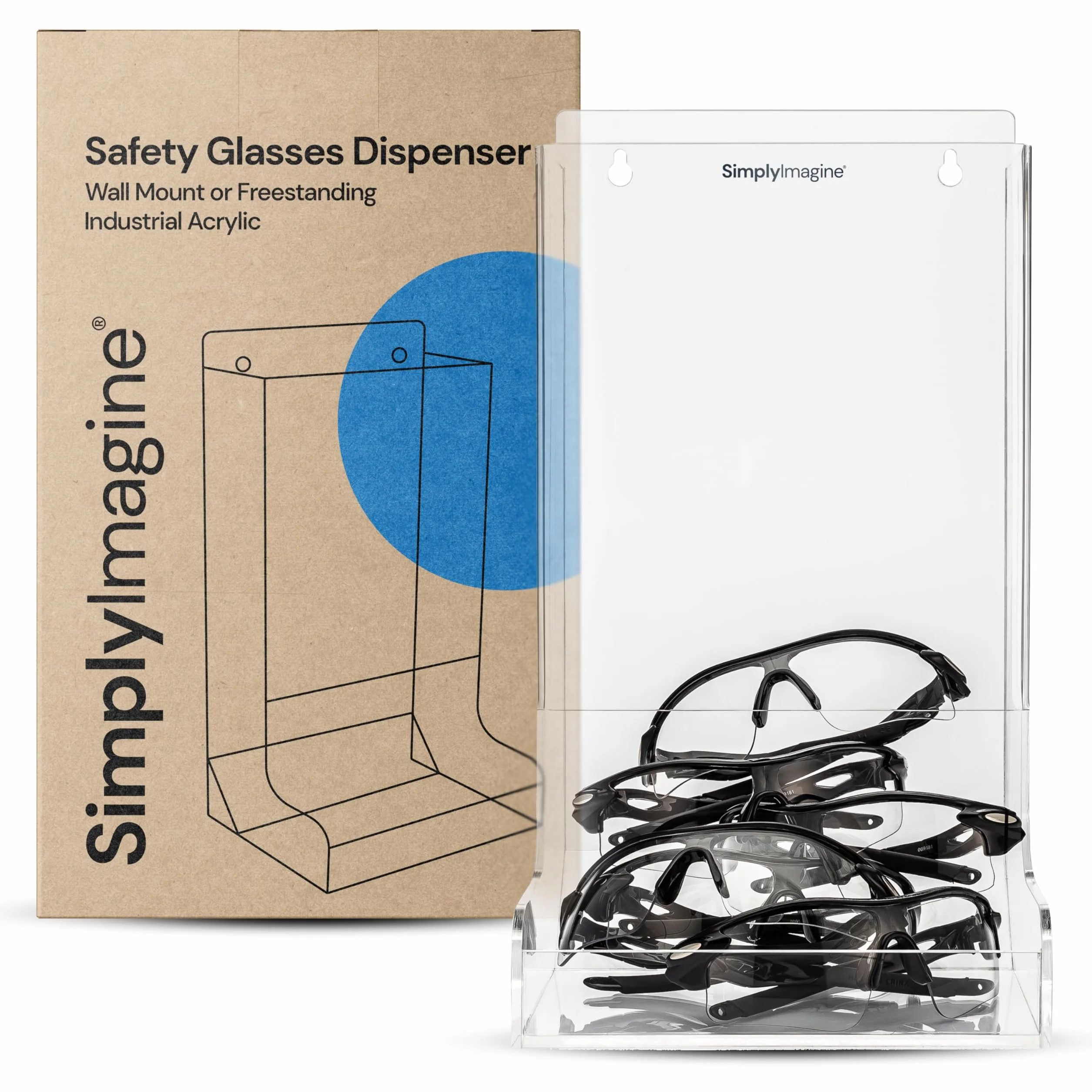 SimplyImagine Dispenser di occhiali di sicurezza, resistente, supporto in acrilico per uso industriale, dentale, laboratorio, supporto trasparente o organizer da parete, porta occhiali di sicurezza