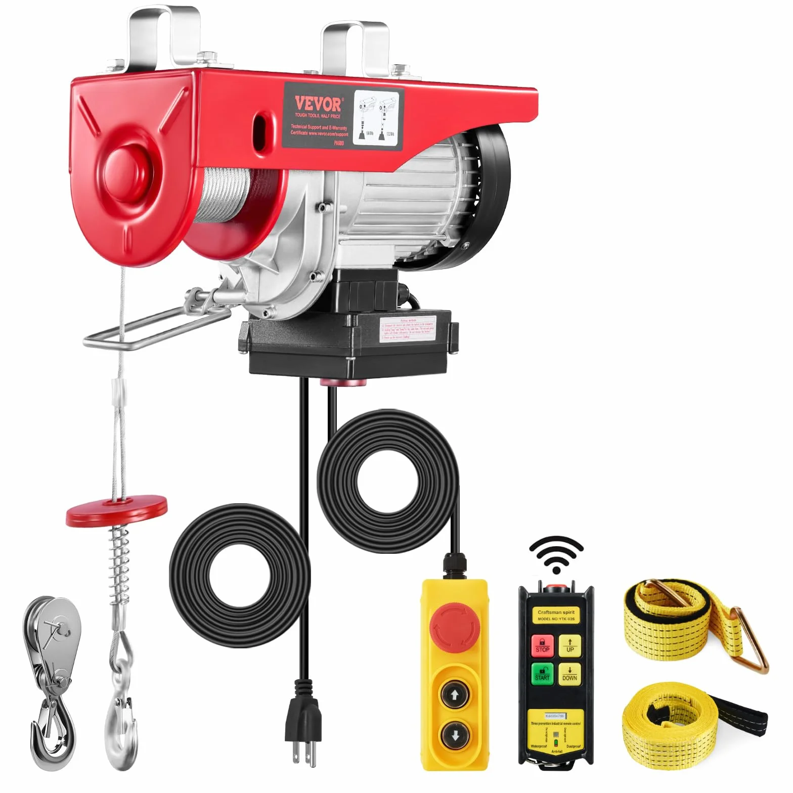 VEVOR Paranco Elettrico Doppio Cavo Carico max. 600kg, Telecomando a Filo 4,2m, Altezza di Sollevamento Cavo Singolo 12m, Paranco Arresto di Emergenza, Sollevatore per Garage, Magazzino, Fabbrica