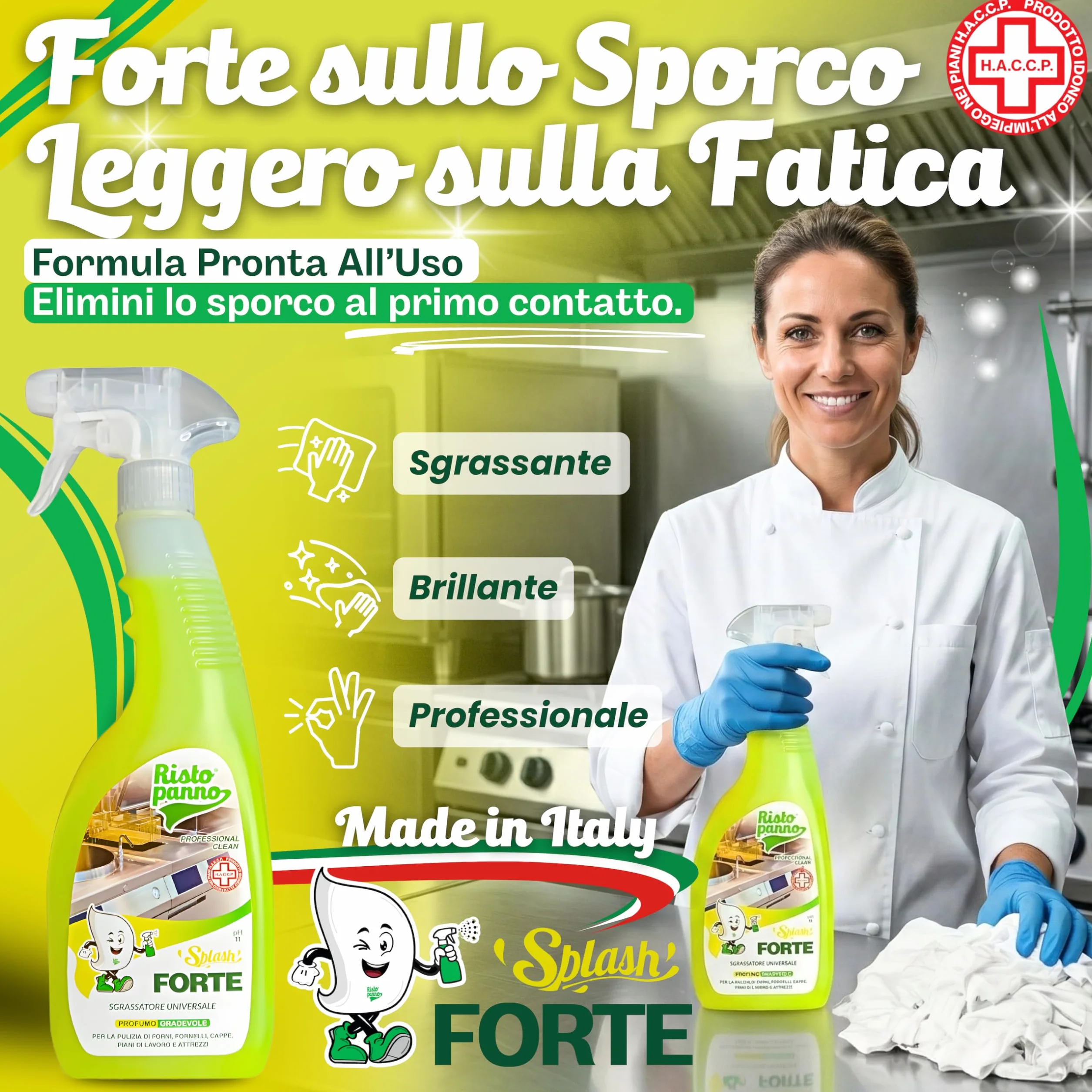 RISTOPANNO 1 x 750ml Sgrassatore Universale Professionale – Pronto all’Uso – Spray Multiuso Superfici Olio e Grasso – per Acciaio, Plastica, Cappe e Fornelli - Prodotti Pulizia - SPLASH FORTE