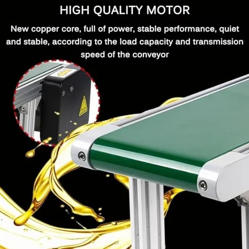 Nastro trasportatore in PVC a velocità regolabile 200x1000mm per la lavorazione degli alimenti e l'imballaggio di prodotti - Costruzione in lega di alluminio