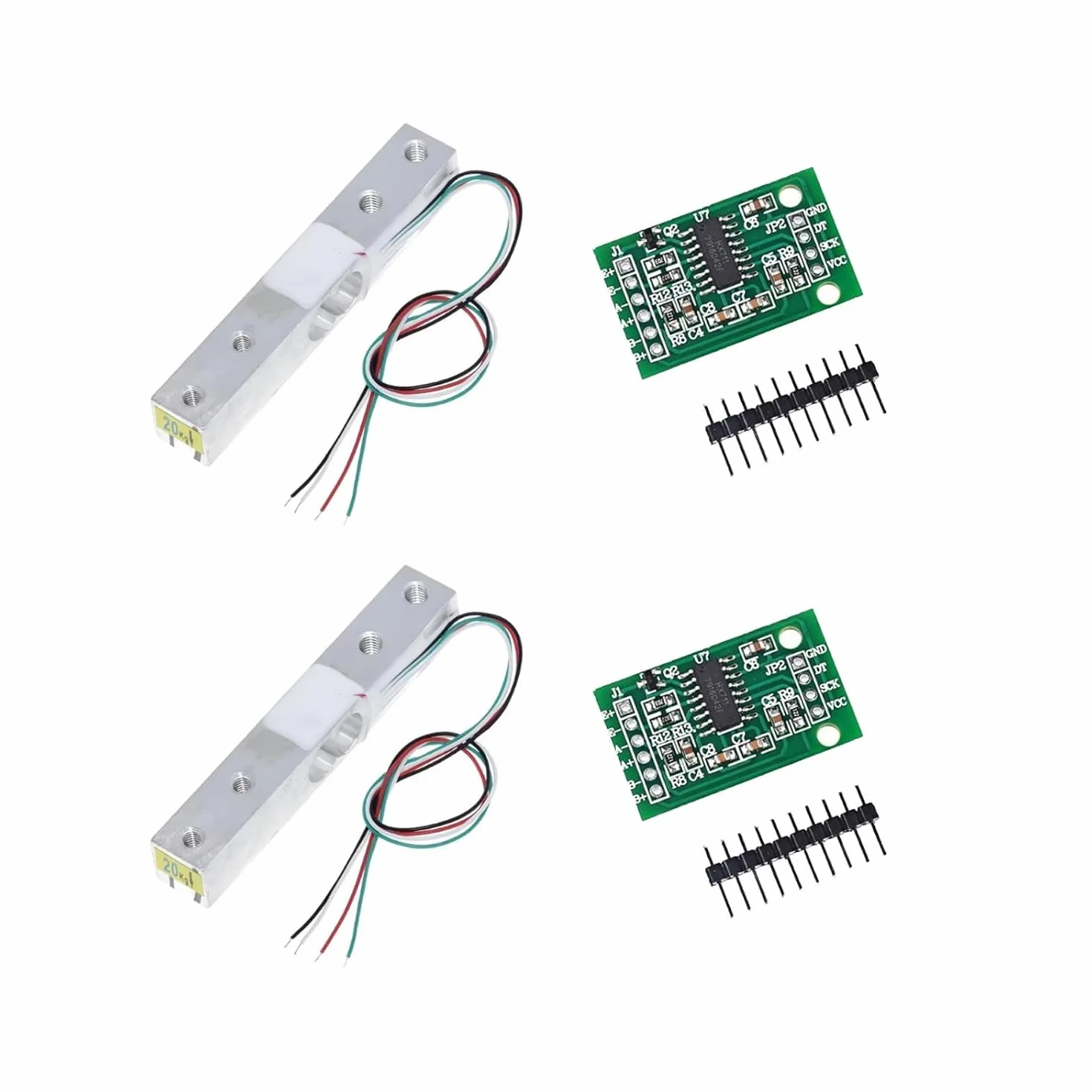2 Pezzi Sensori di Peso da 5/10/20kg, Bilance Digitali, Sensori di Peso + 2 Pezzi Modulo Sensore di Peso HX711 per Microcontrollore Arduino DIY (5KG)
