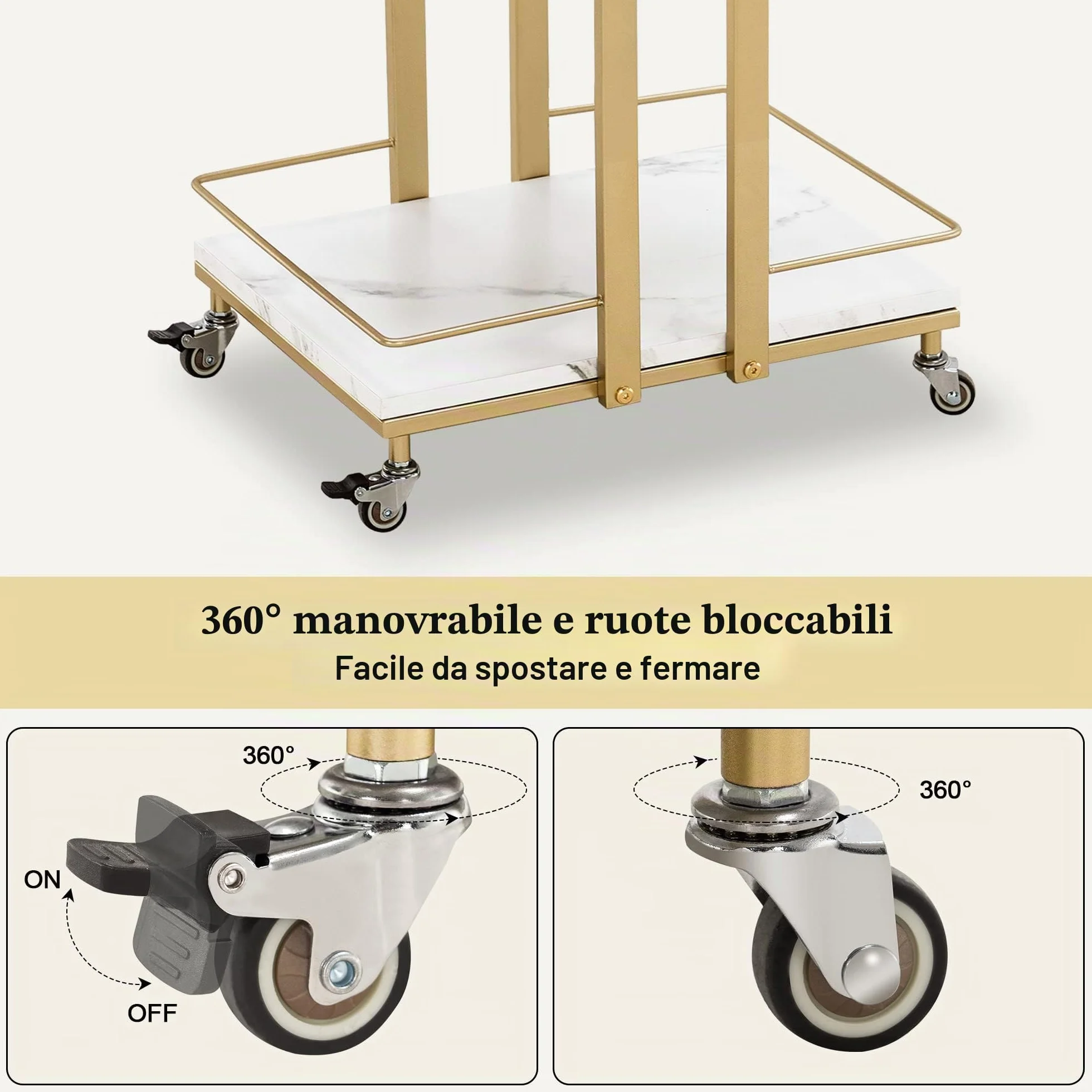 MCombo M carrello di servizio con rotelle, carrello da cucina carrello bar struttura in metallo, arrello moderno carrello multiuso con 3 livelli, per cucina soggiorno, 33x43x75cm, 0033
