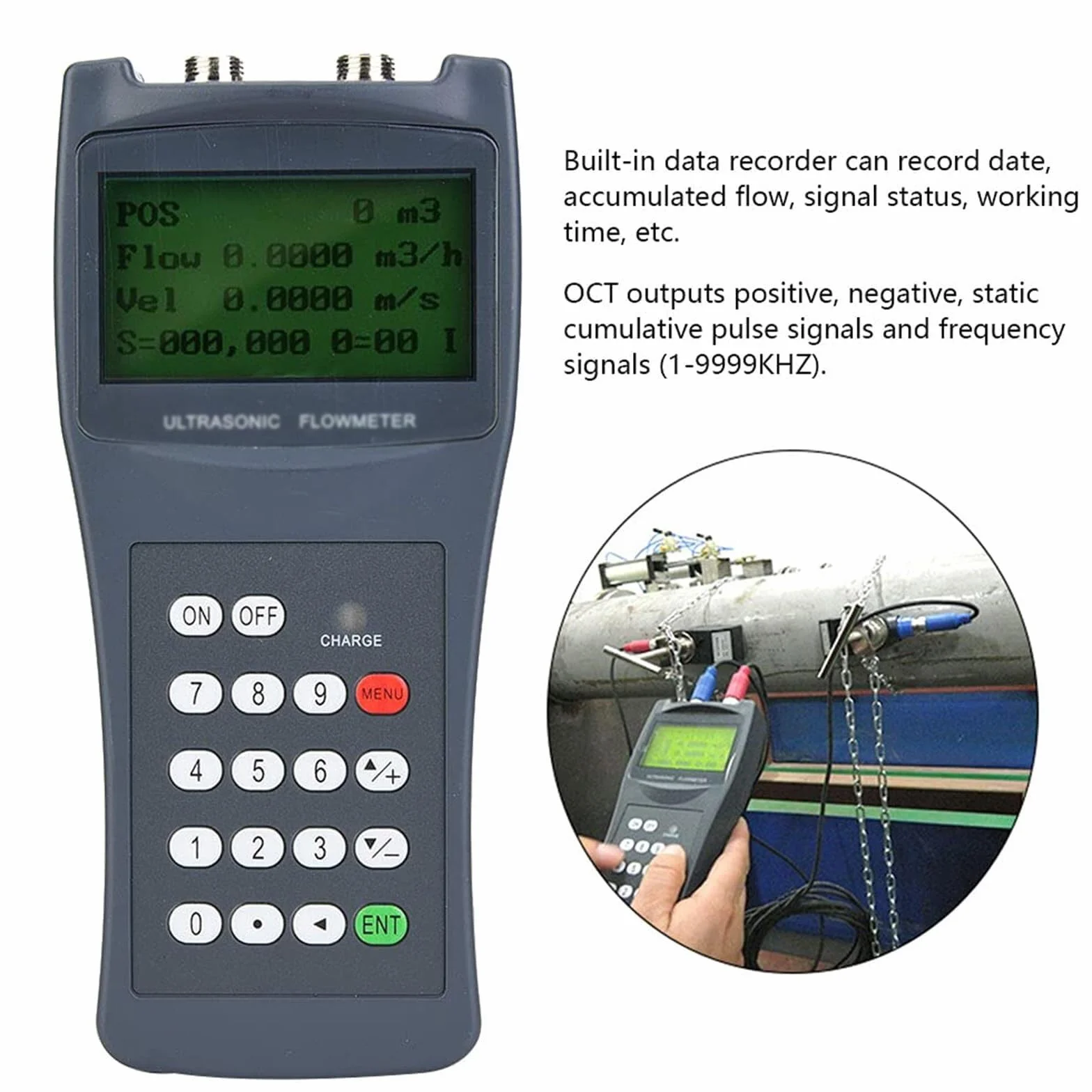 Ultrasonic Liquid Flowmeter TDS-100H Handheld Digital Flow Meter S1/M2/TL-1 Transducer Handheld Ultrasonic Flow Meter Portable Flowmeters(S1)