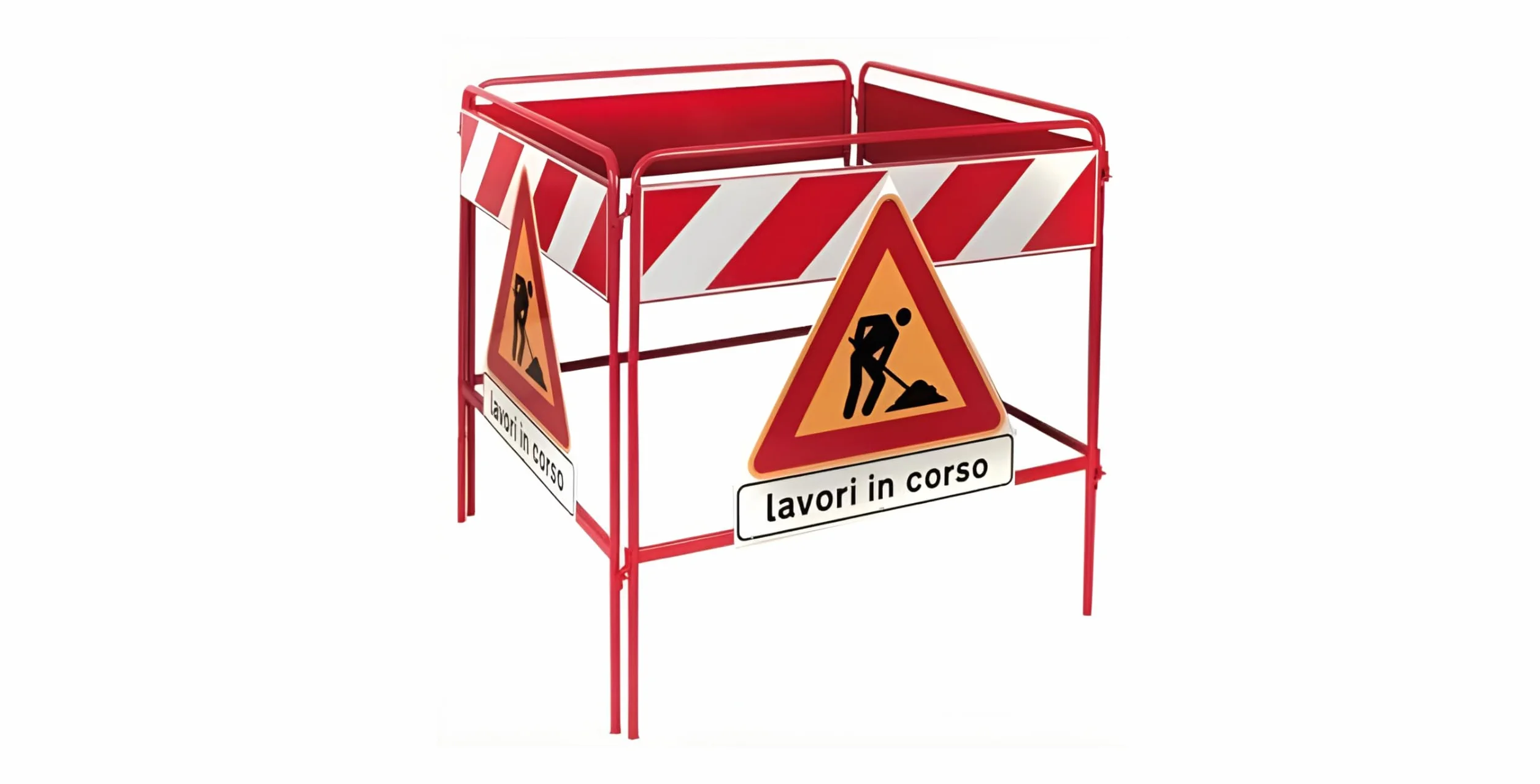 Barriera di recinzione stradale per chiusini tipo quadilatero strisce bianco rosse 100x100 cm certificata classe 1 fig.402