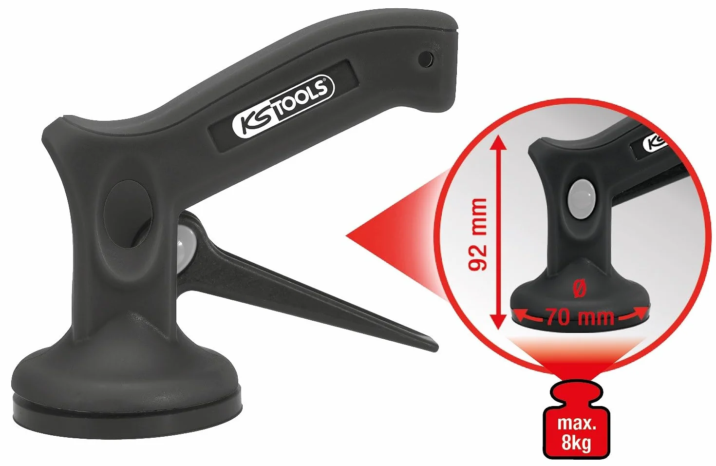 KS Tools 140.1015 Mini-Sollevatore a Ventosa Manuale, Diametro Ventosa - 70 mm, Portata 8 Kg