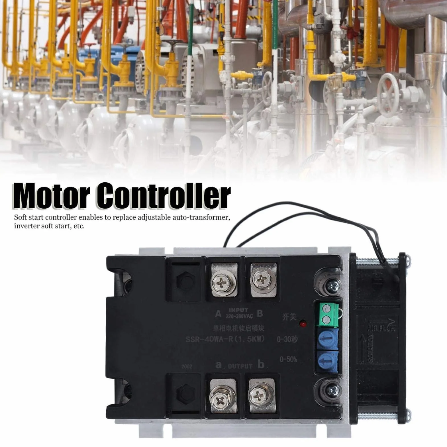 SSR-40WA-R Regolatore Elettrico Soft Start Monofase Bifas, 1,5 Kw Scheda Di Avviamento Modulo Ottico Con Fondo in Alluminio Module Controllore Starter Industriale Accessorio Controllo Motore Bifase