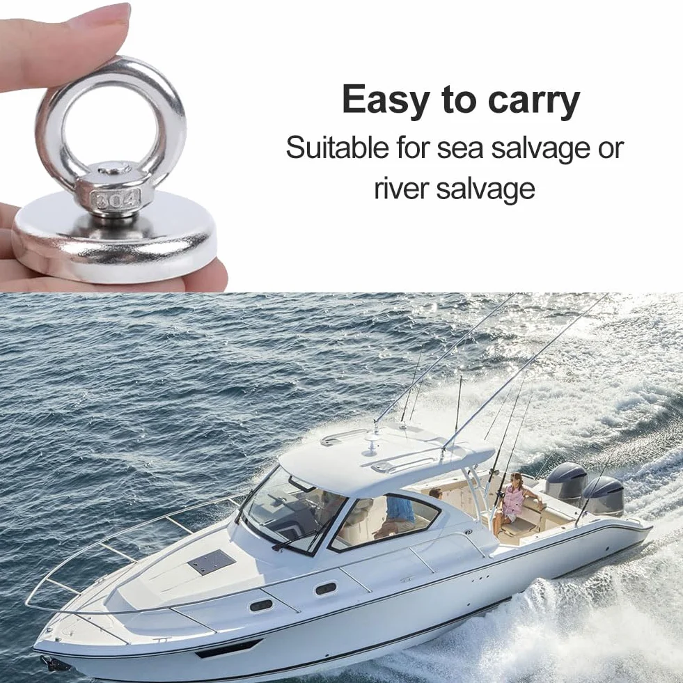 Magneti Neodimio Potente 62 kg Rotondo con Golfare per Pesca Magnetica Recupero Oggetti